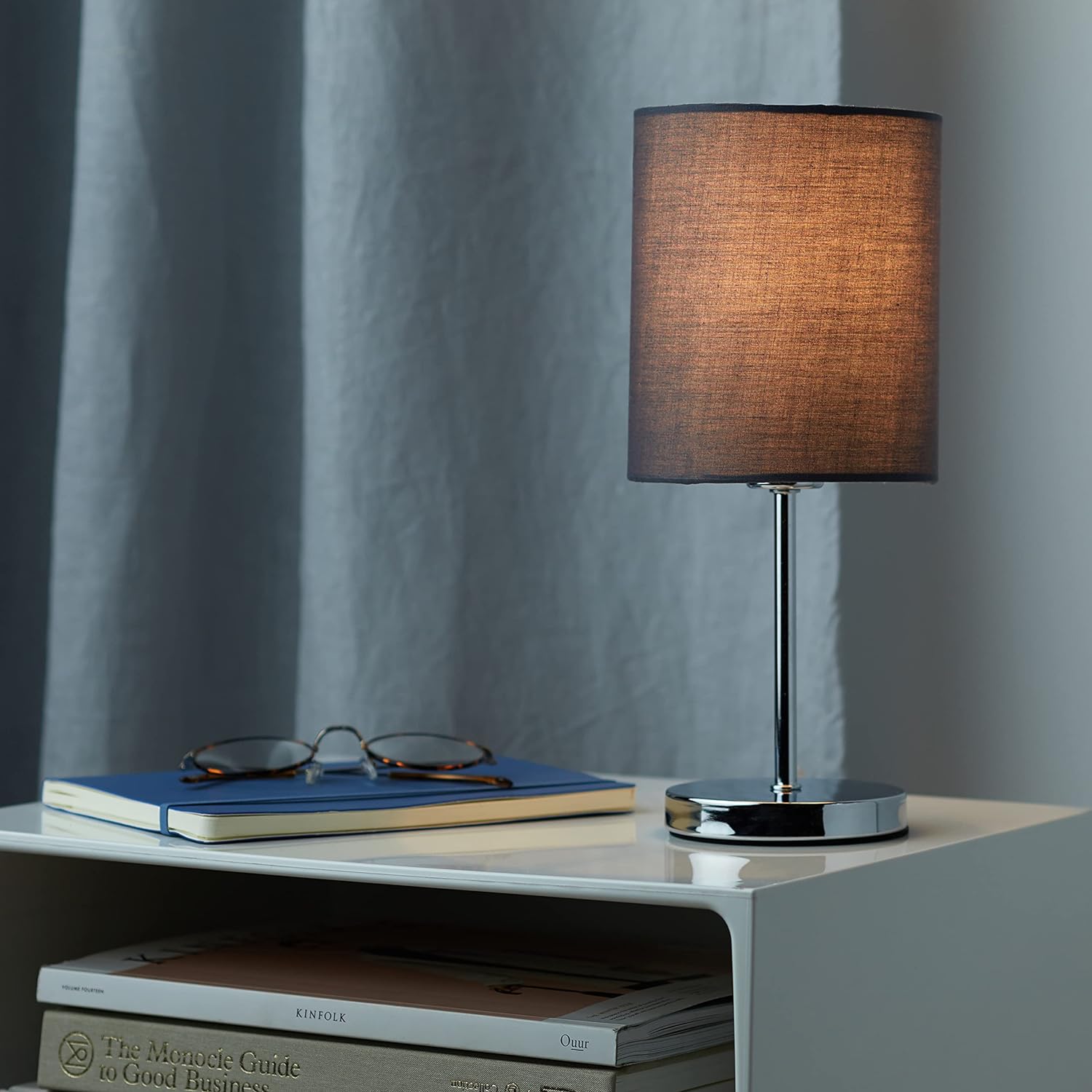 Vintage Chrome Desk Lamp Fabric Shade E14 Max 40W White or Taupe