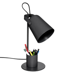 Industrial Spot Desk Lamp, E14, Black Iron, Pencil Holder Base, 34cm