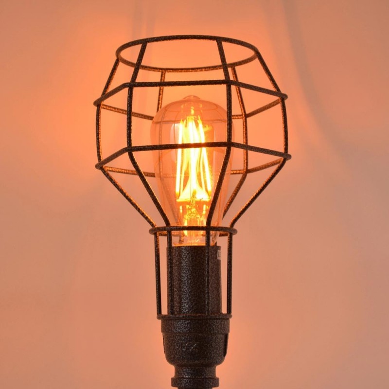 Steampunk Desk Lamp Metal Pipe Red Valve Cage Holder E27 Max 40W