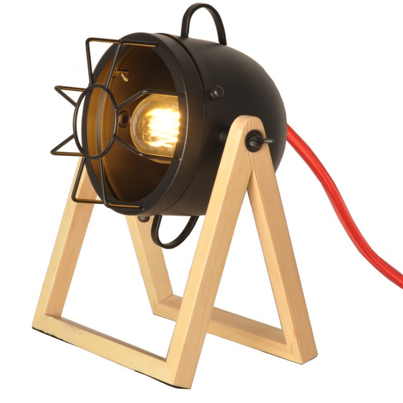 Tachicom Bedside Lamp Wood Metal Cage E27