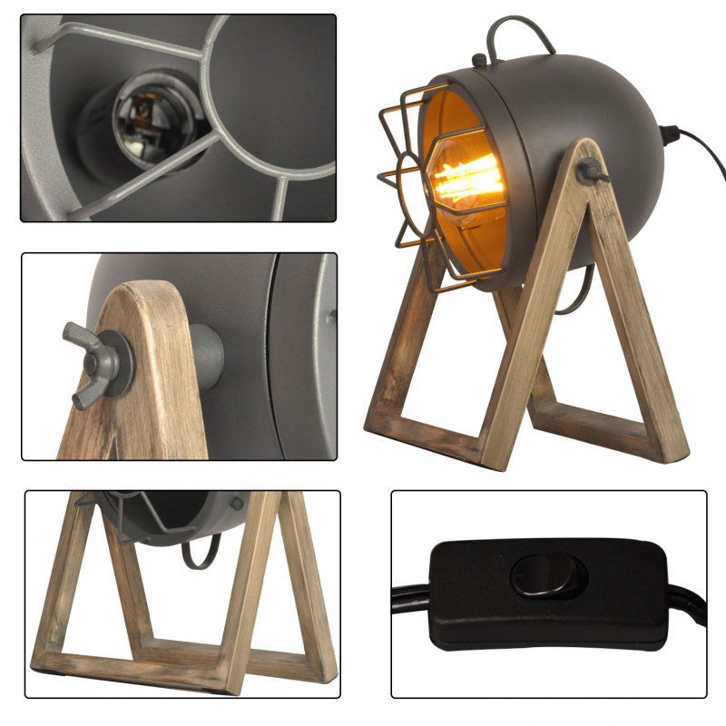 Tachicom Bedside Lamp Wood Metal Cage E27