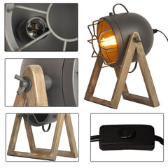 Tachicom Bedside Lamp Wood Metal Cage E27