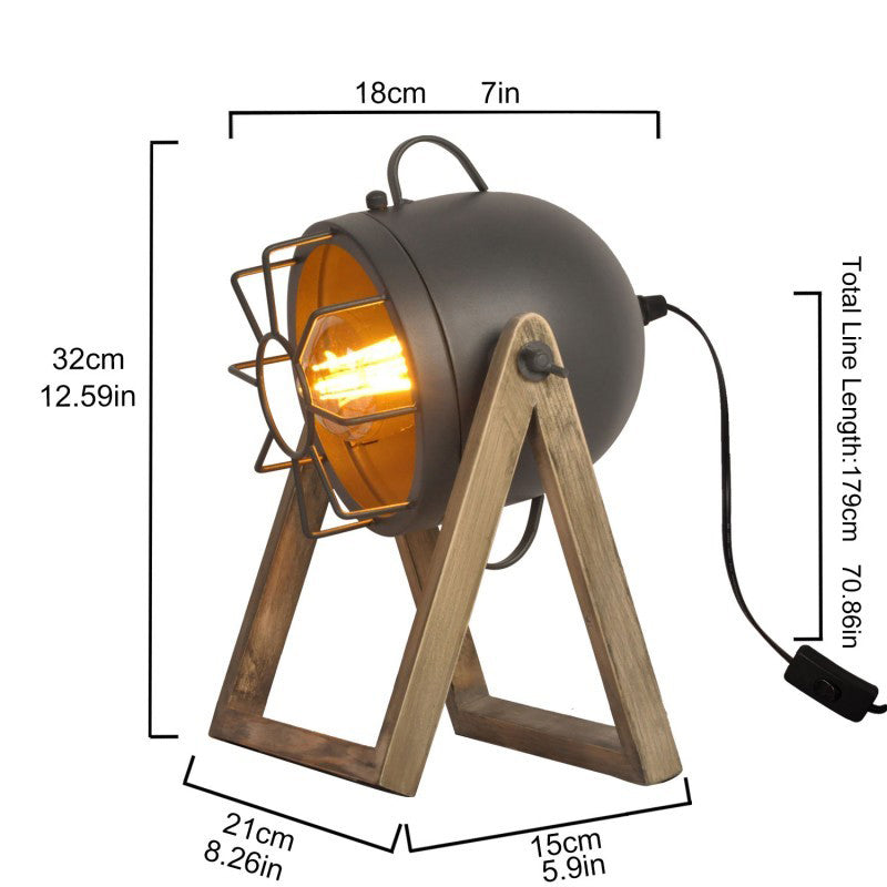 Tachicom Bedside Lamp Wood Metal Cage E27