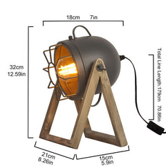 Tachicom Bedside Lamp Wood Metal Cage E27