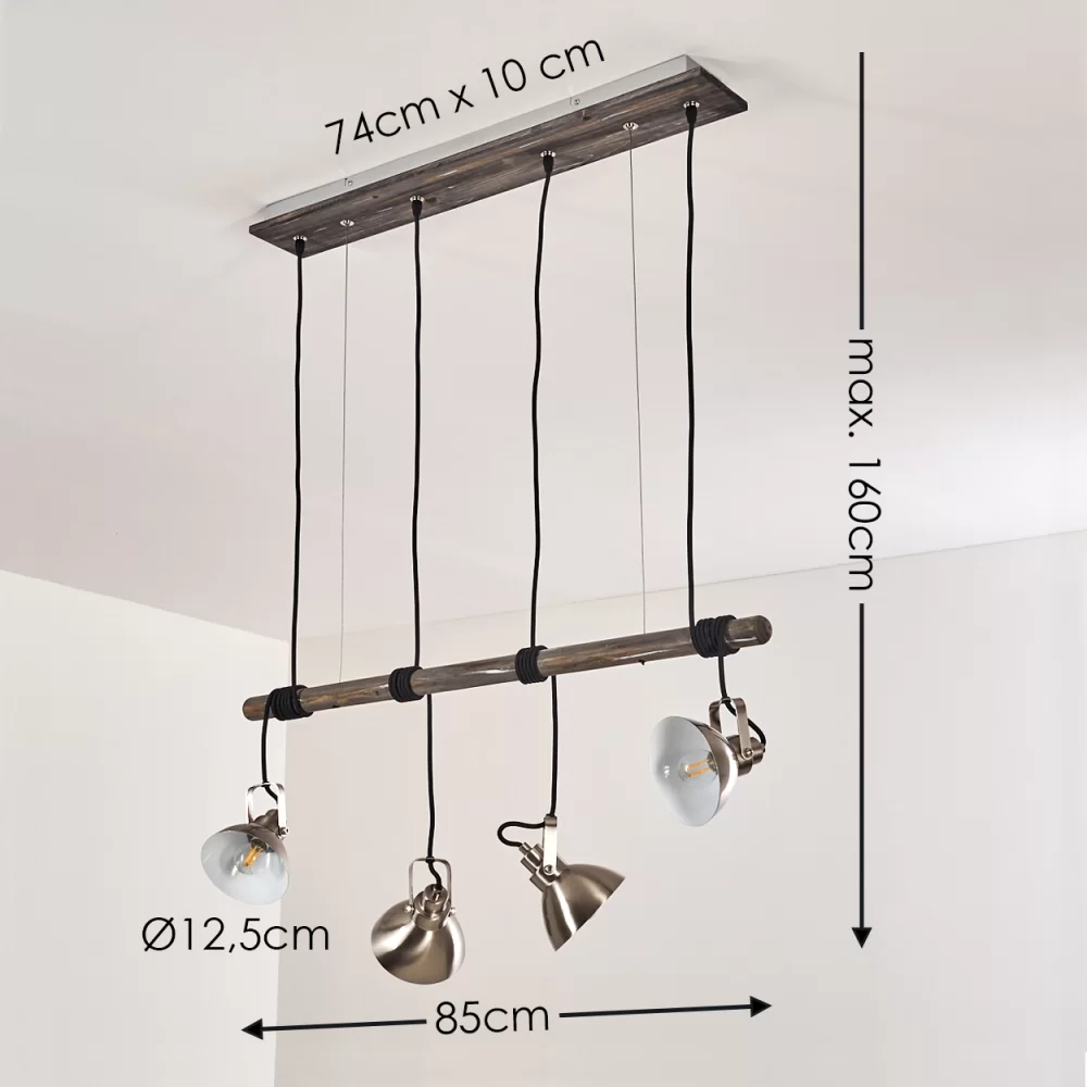 Industrial 4-Spot Ceiling Light Wood Brushed Steel E14