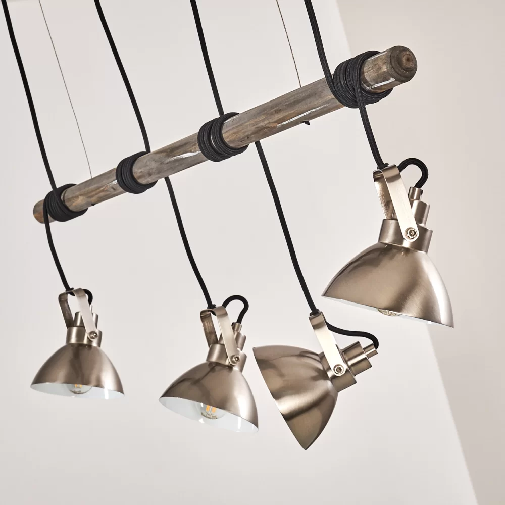 Industrial 4-Spot Ceiling Light Wood Brushed Steel E14