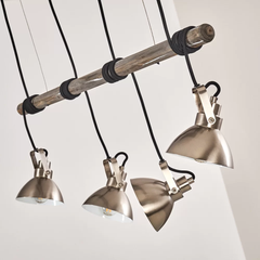 Industrial 4-Spot Ceiling Light Wood Brushed Steel E14