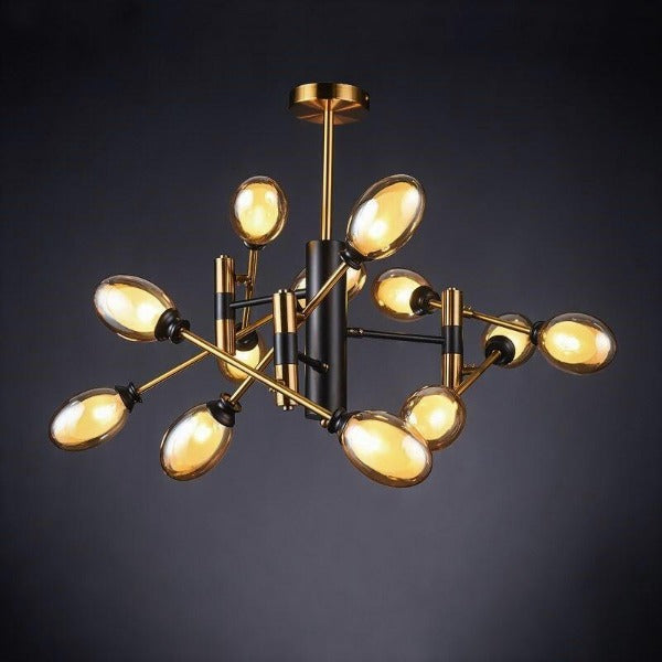 Gold Industrial Chandelier with Clear Glass Shades — Ø95cm