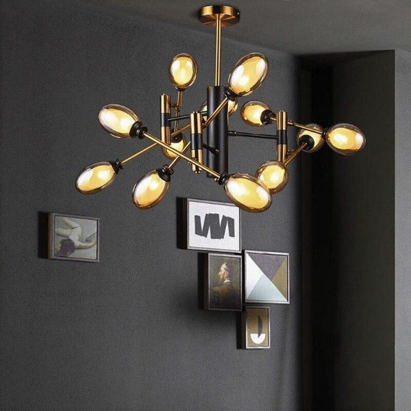 Gold Industrial Chandelier with Clear Glass Shades — Ø95cm
