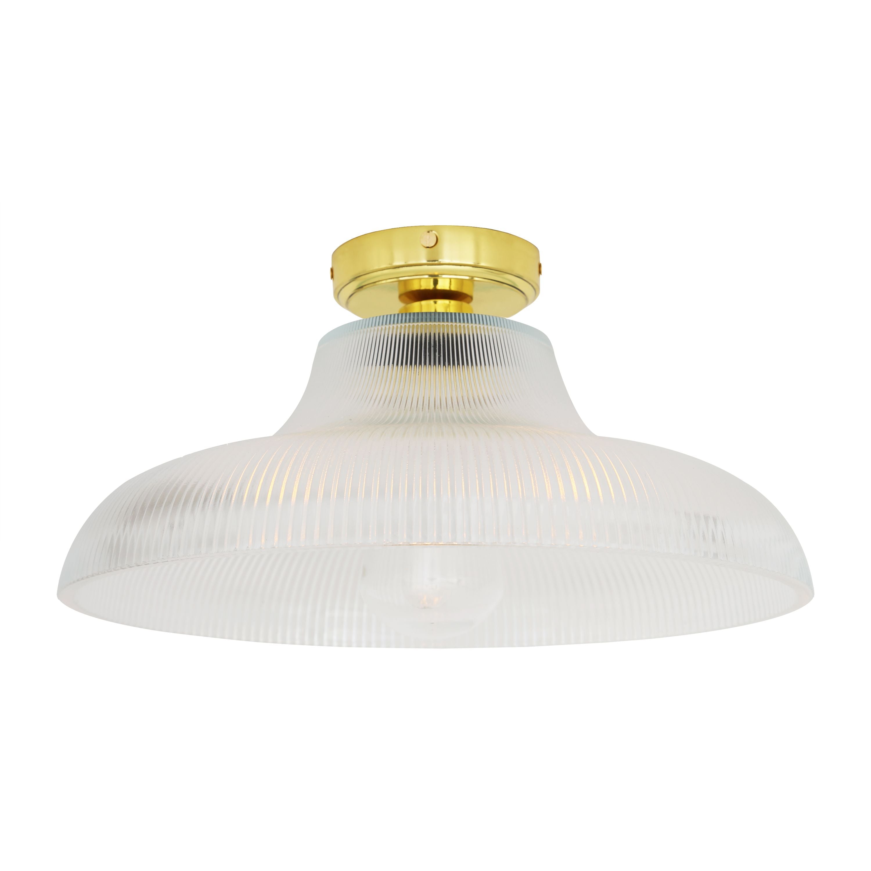 IP65 Holophane Glass Ceiling Light Brass E27 30 & 40cm 7 Finishes