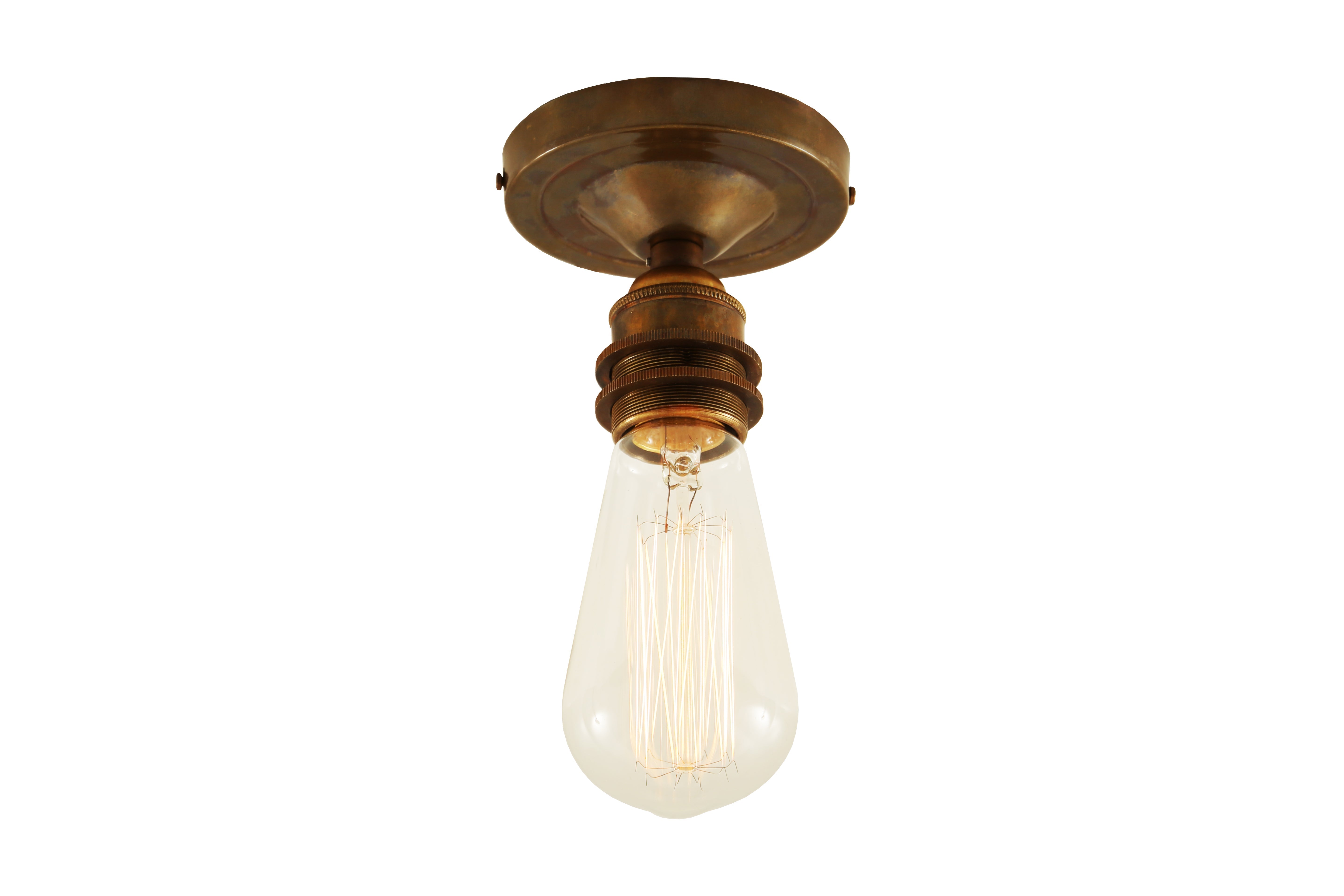 Exposed Bulb Flush Ceiling Light Solid Brass E27 H8.5cm 7 Finishes
