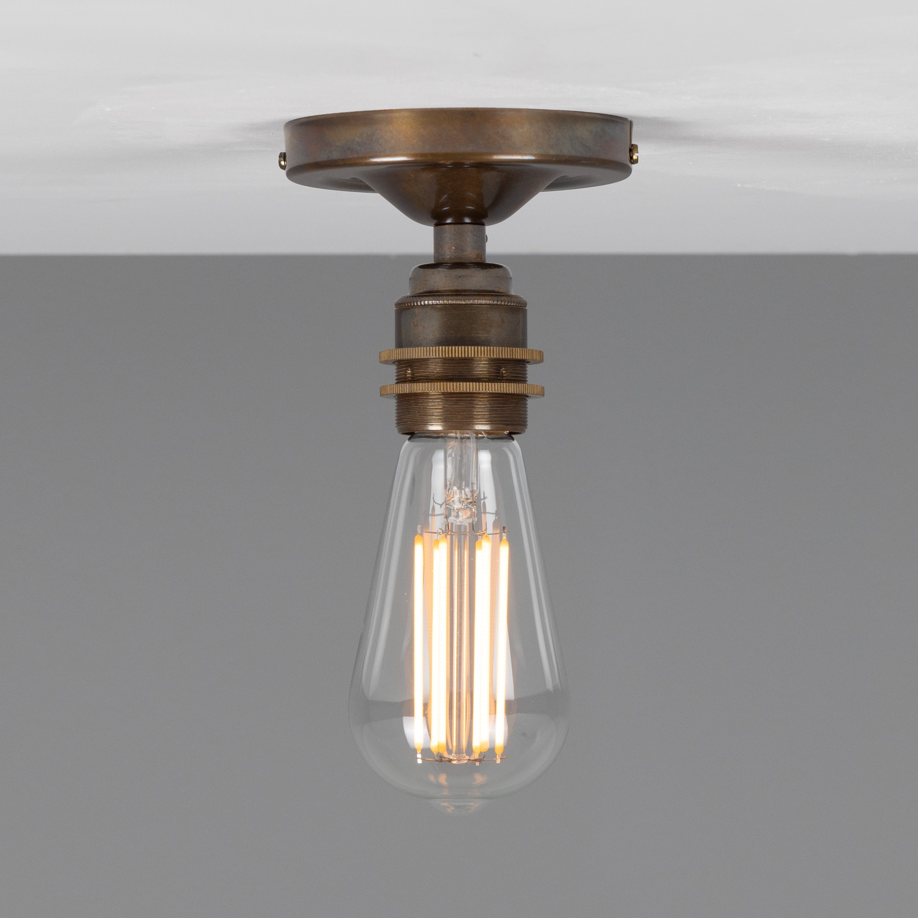 Exposed Bulb Flush Ceiling Light Solid Brass E27 H8.5cm 7 Finishes