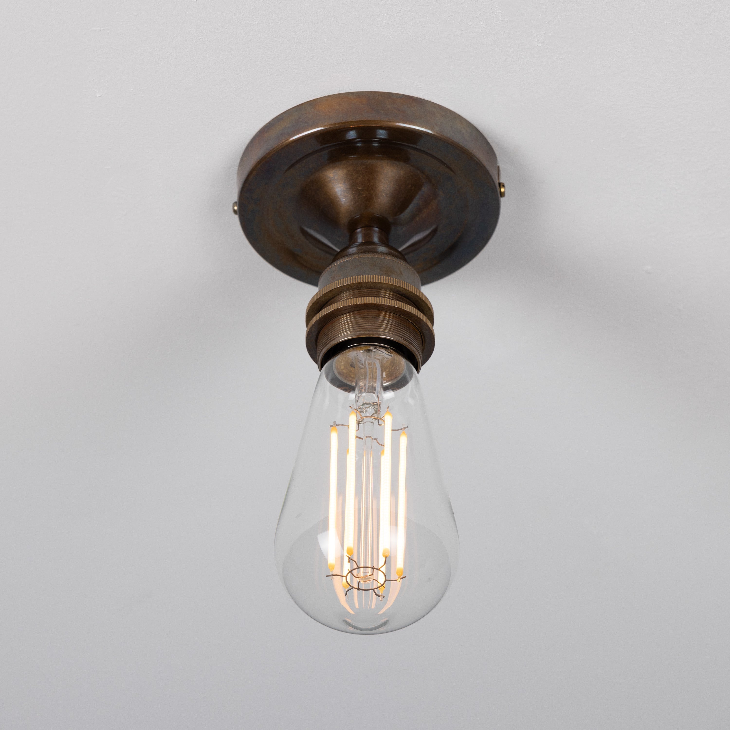 Exposed Bulb Flush Ceiling Light Solid Brass E27 H8.5cm 7 Finishes