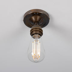 Exposed Bulb Flush Ceiling Light Solid Brass E27 H8.5cm 7 Finishes