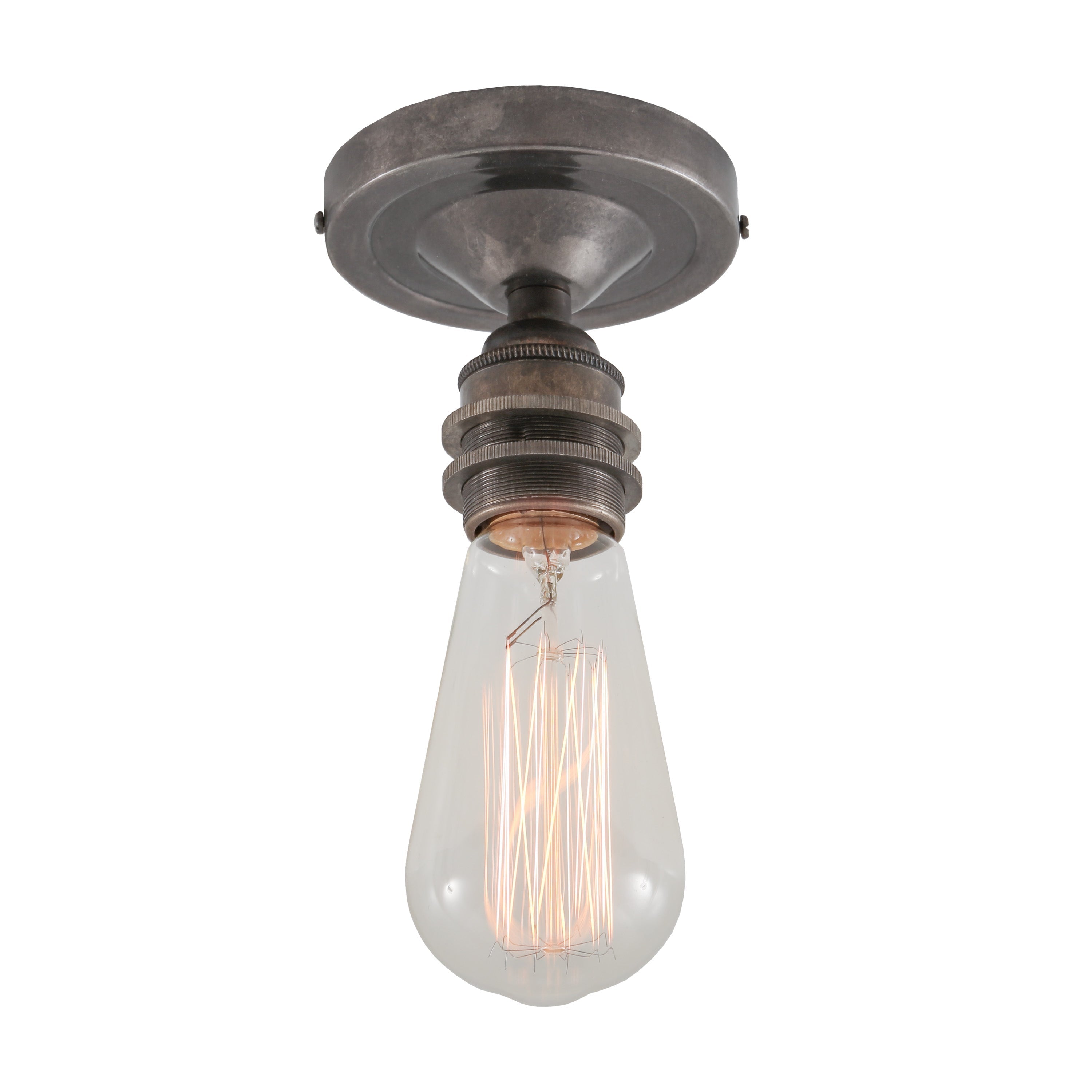 Exposed Bulb Flush Ceiling Light Solid Brass E27 H8.5cm 7 Finishes
