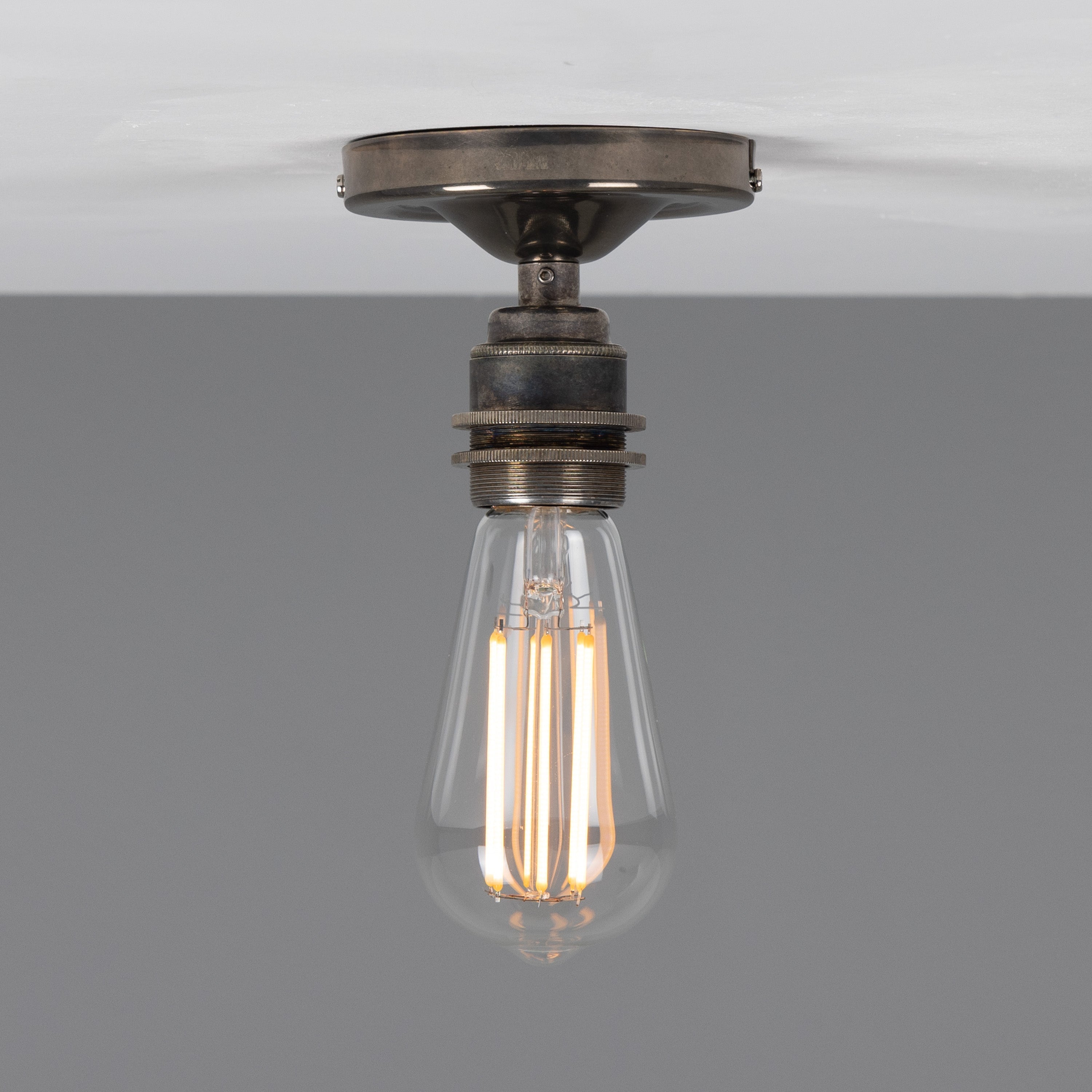 Exposed Bulb Flush Ceiling Light Solid Brass E27 H8.5cm 7 Finishes
