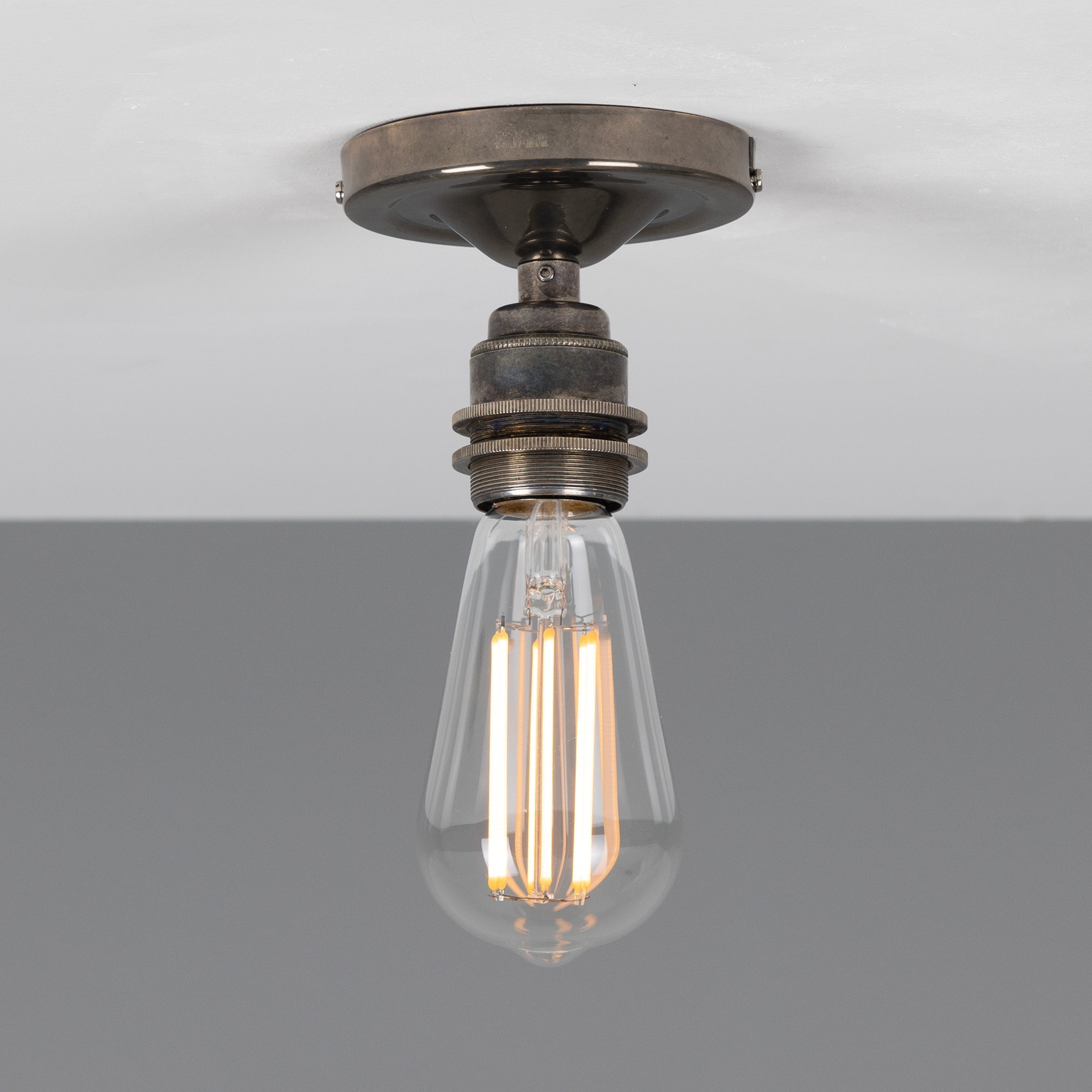 Exposed Bulb Flush Ceiling Light Solid Brass E27 H8.5cm 7 Finishes