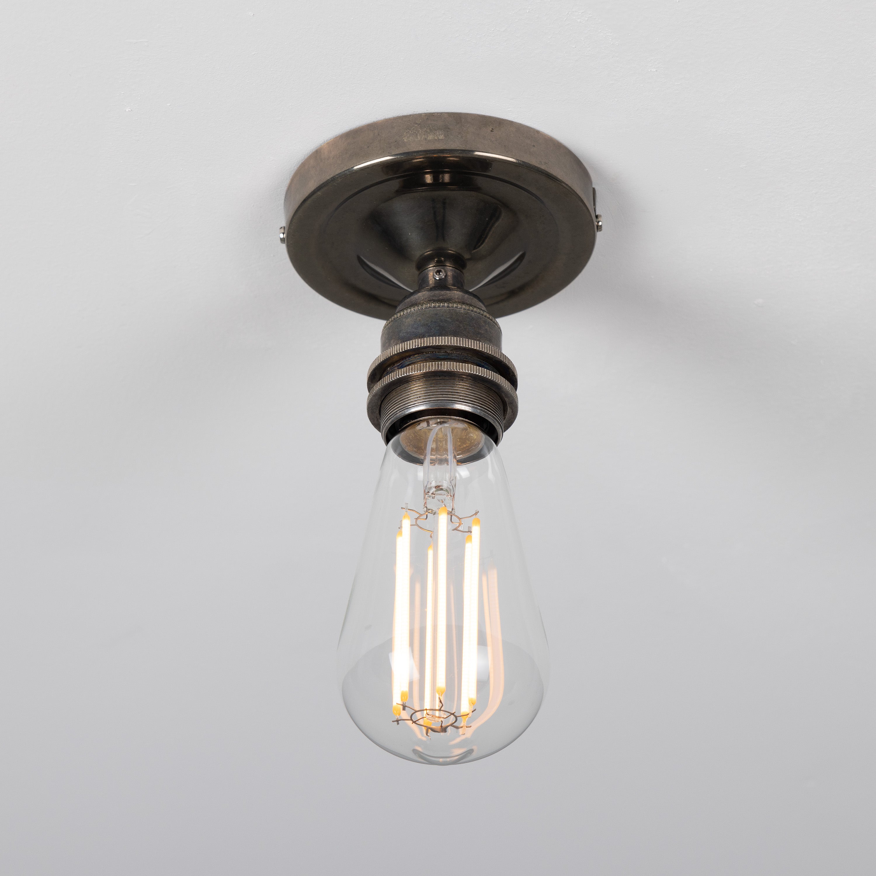 Exposed Bulb Flush Ceiling Light Solid Brass E27 H8.5cm 7 Finishes
