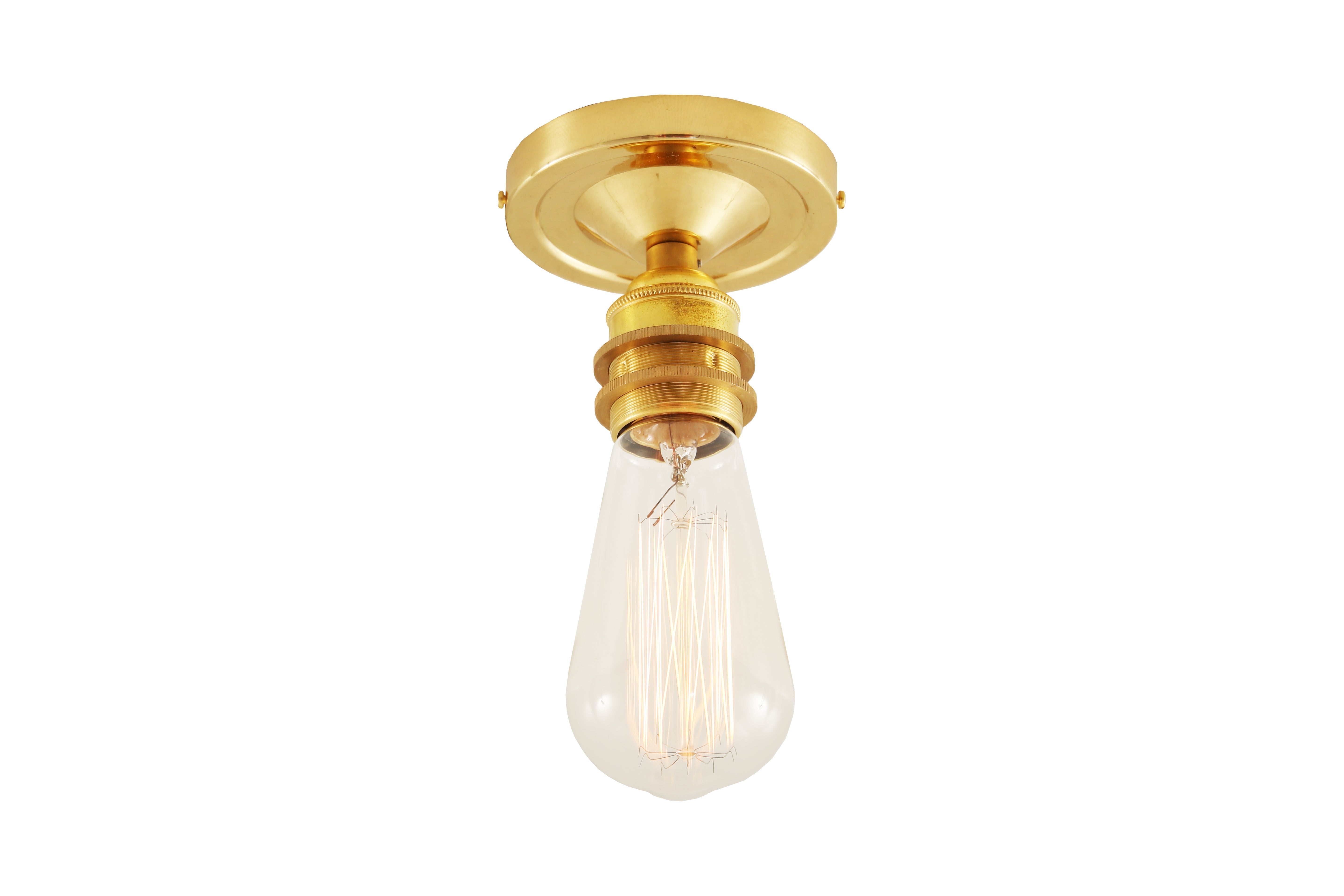 Exposed Bulb Flush Ceiling Light Solid Brass E27 H8.5cm 7 Finishes