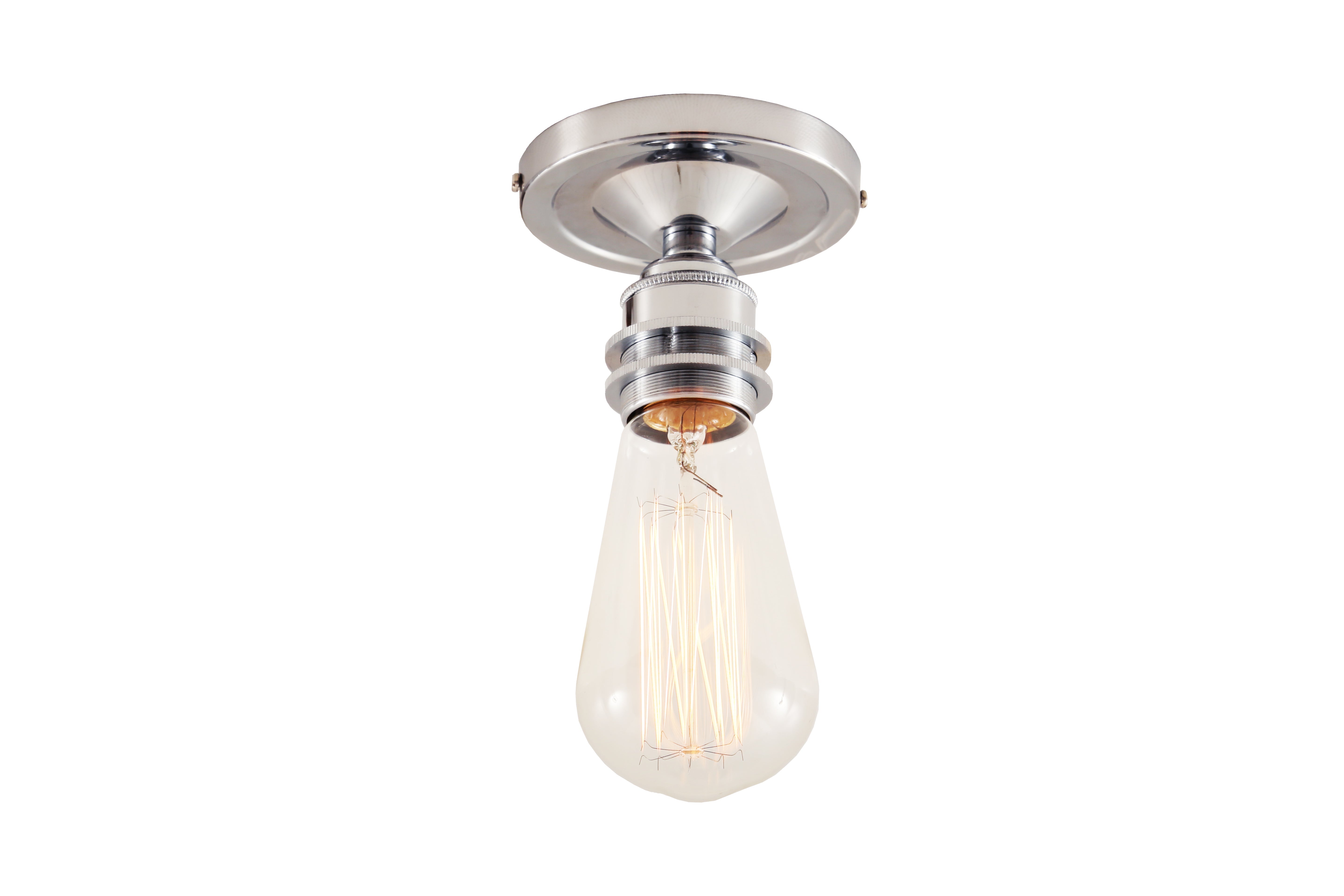 Exposed Bulb Flush Ceiling Light Solid Brass E27 H8.5cm 7 Finishes
