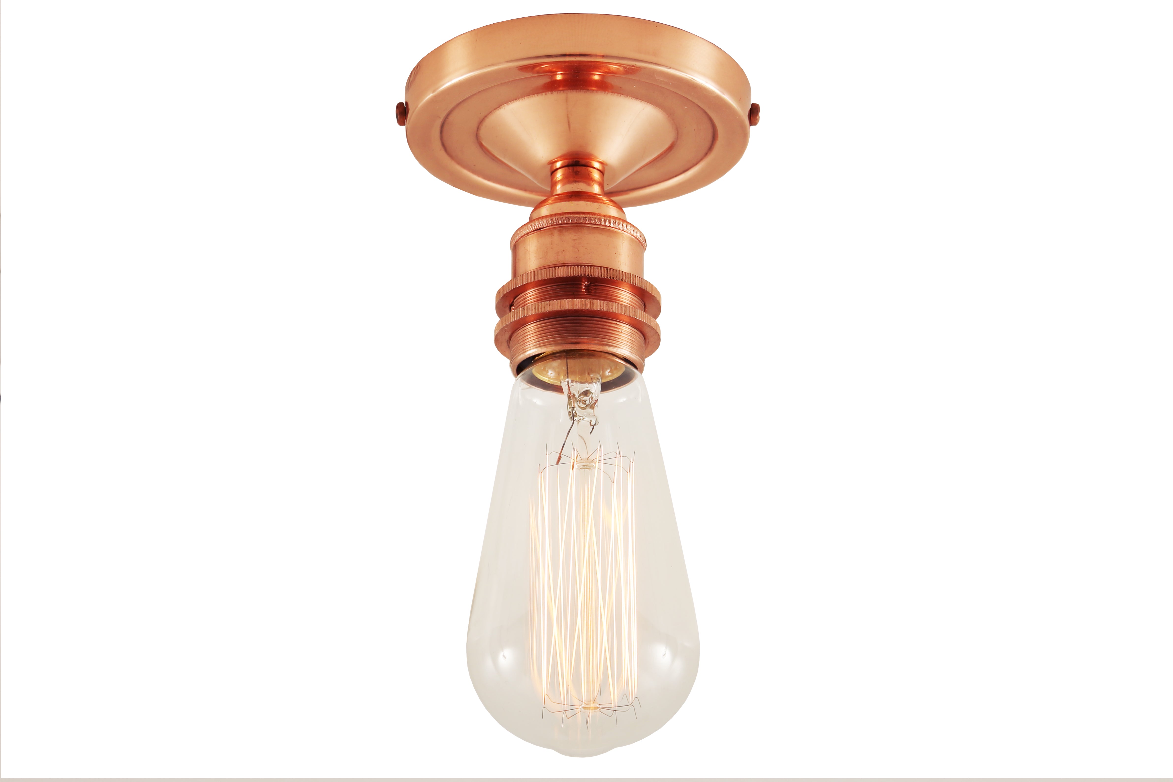 Exposed Bulb Flush Ceiling Light Solid Brass E27 H8.5cm 7 Finishes