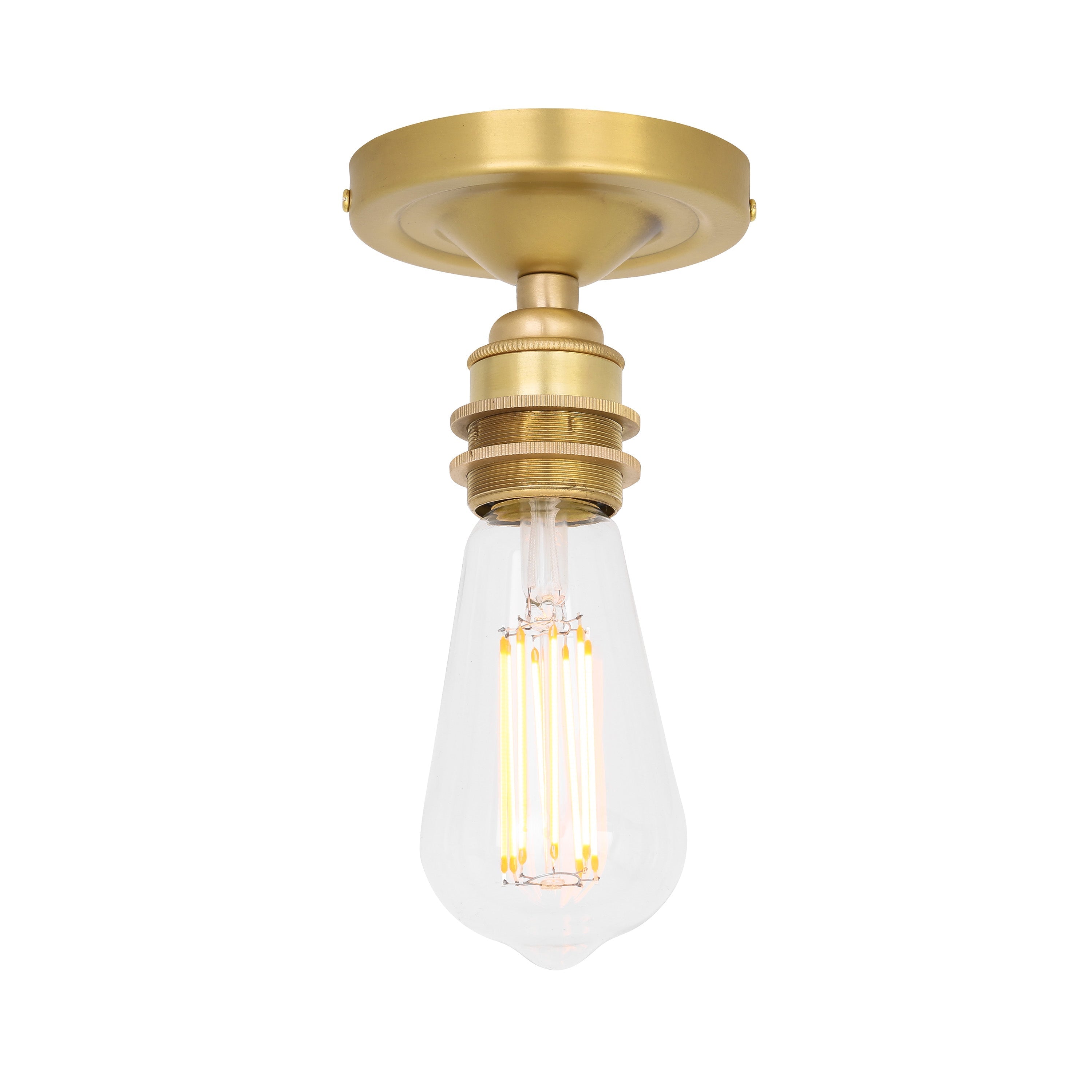 Exposed Bulb Flush Ceiling Light Solid Brass E27 H8.5cm 7 Finishes
