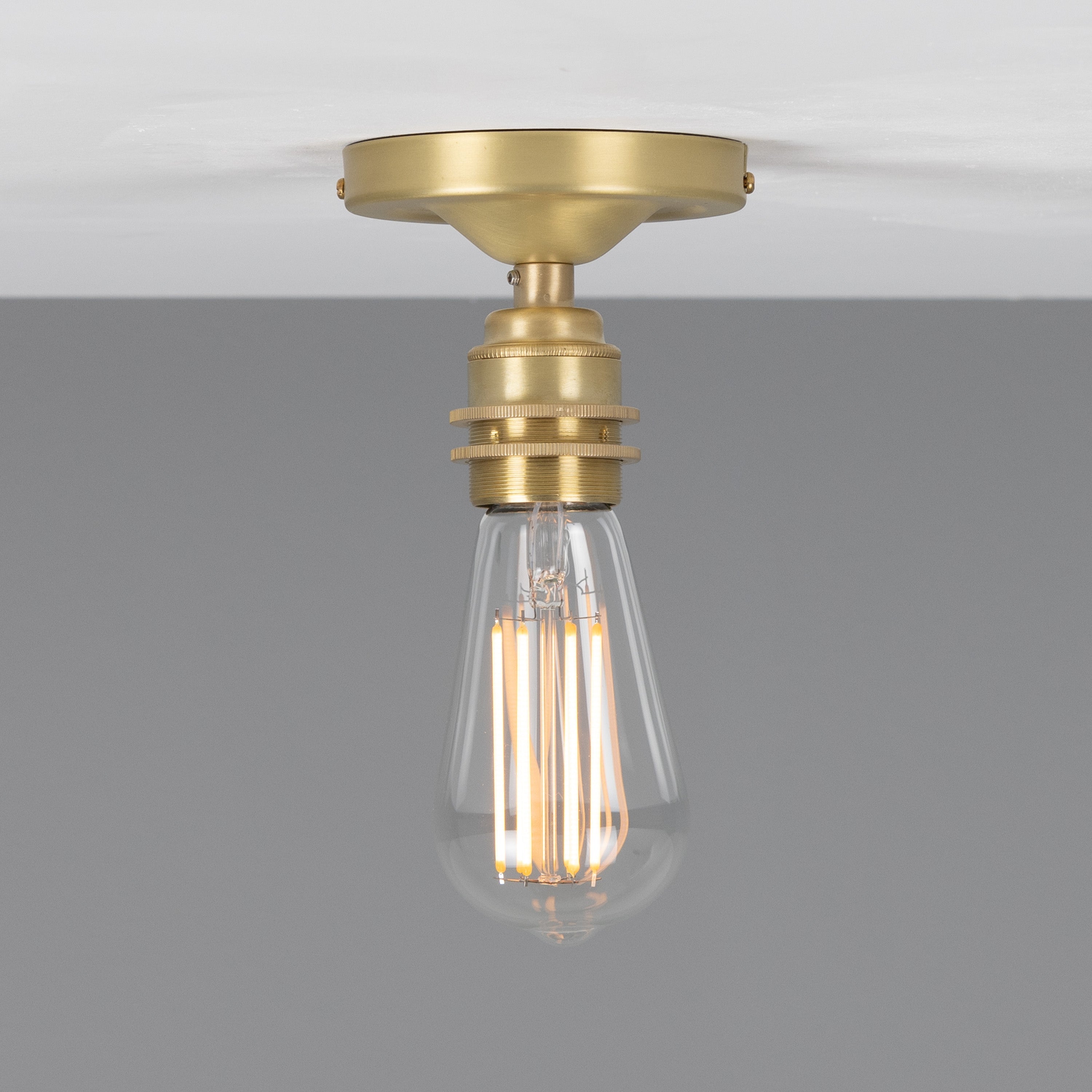 Exposed Bulb Flush Ceiling Light Solid Brass E27 H8.5cm 7 Finishes