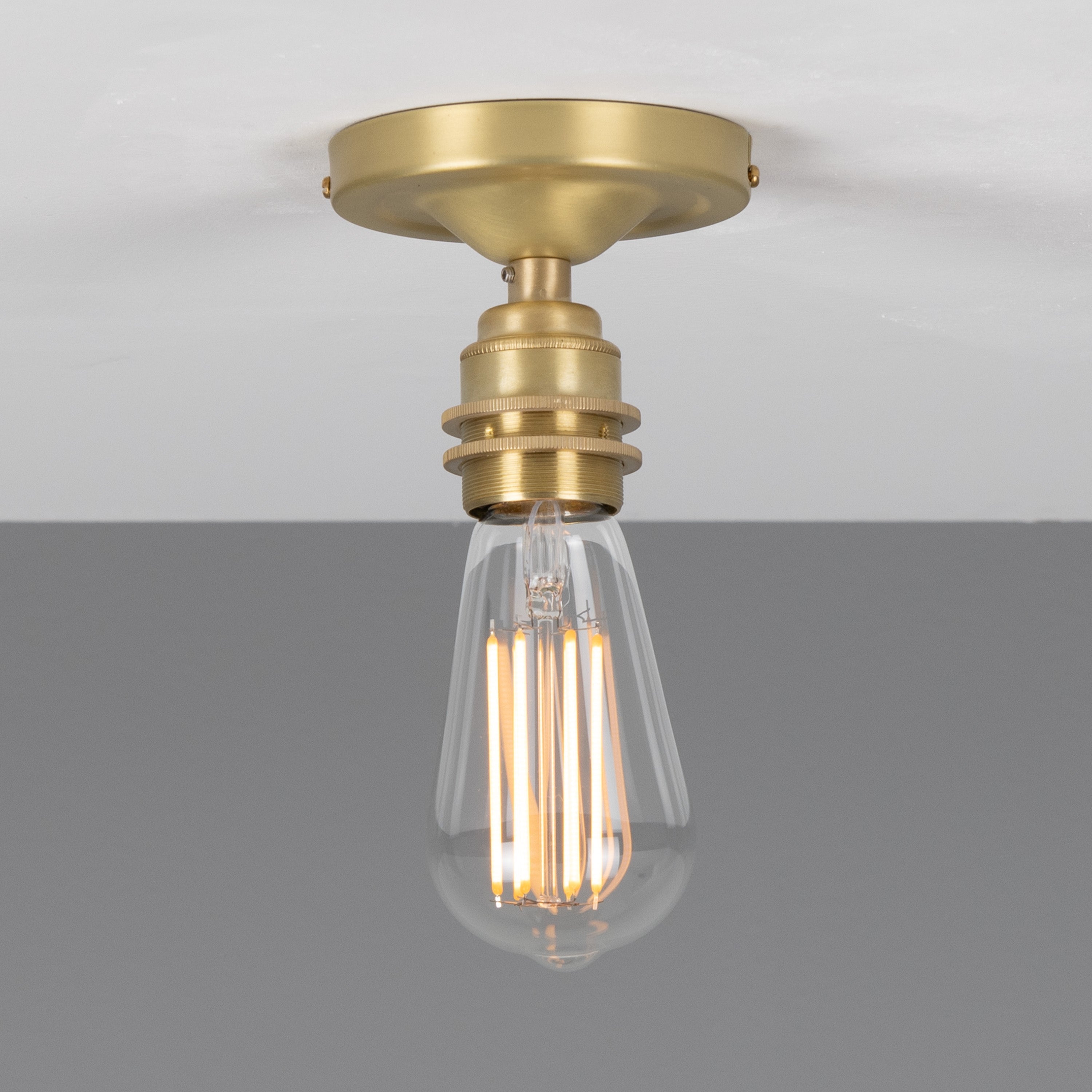Exposed Bulb Flush Ceiling Light Solid Brass E27 H8.5cm 7 Finishes