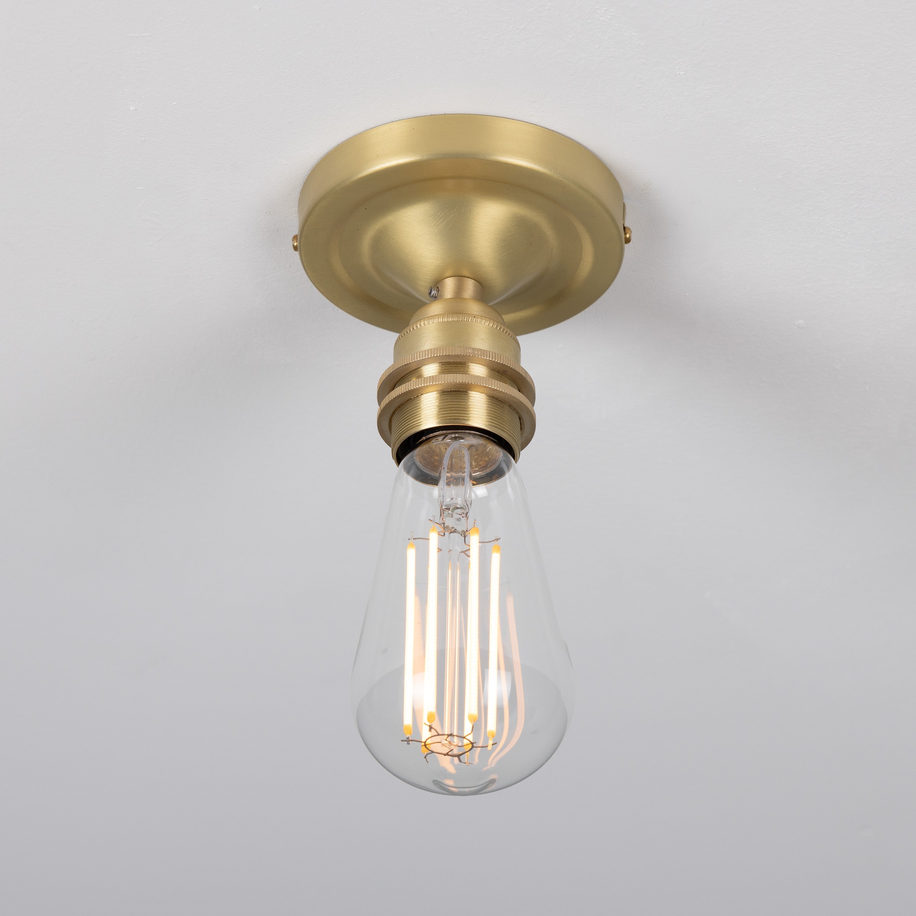 Exposed Bulb Flush Ceiling Light Solid Brass E27 H8.5cm 7 Finishes