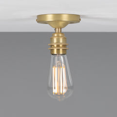 Exposed Bulb Flush Ceiling Light Solid Brass E27 H8.5cm 7 Finishes