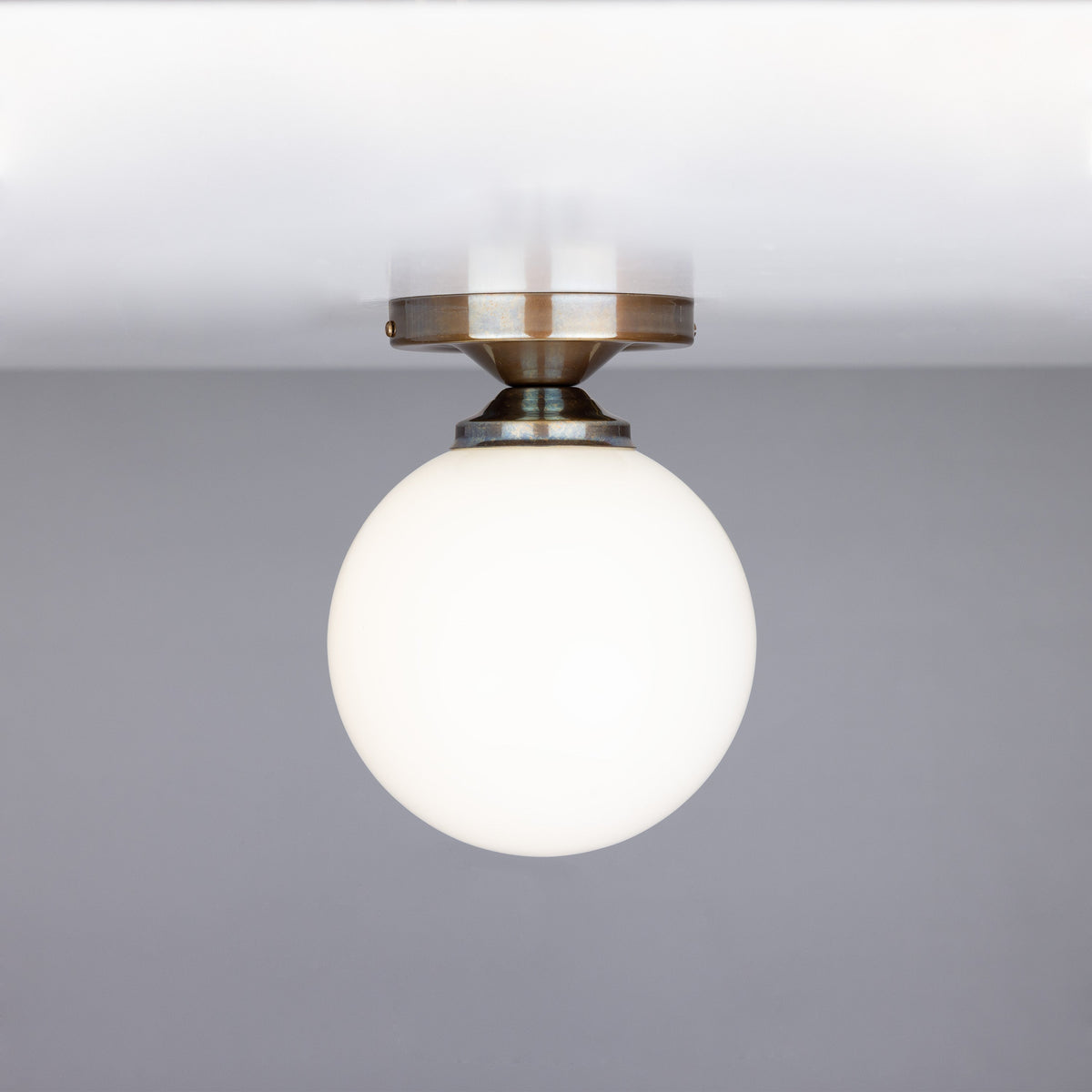 Opal Globe Flush Ceiling Light, Brass G9, Ø14cm