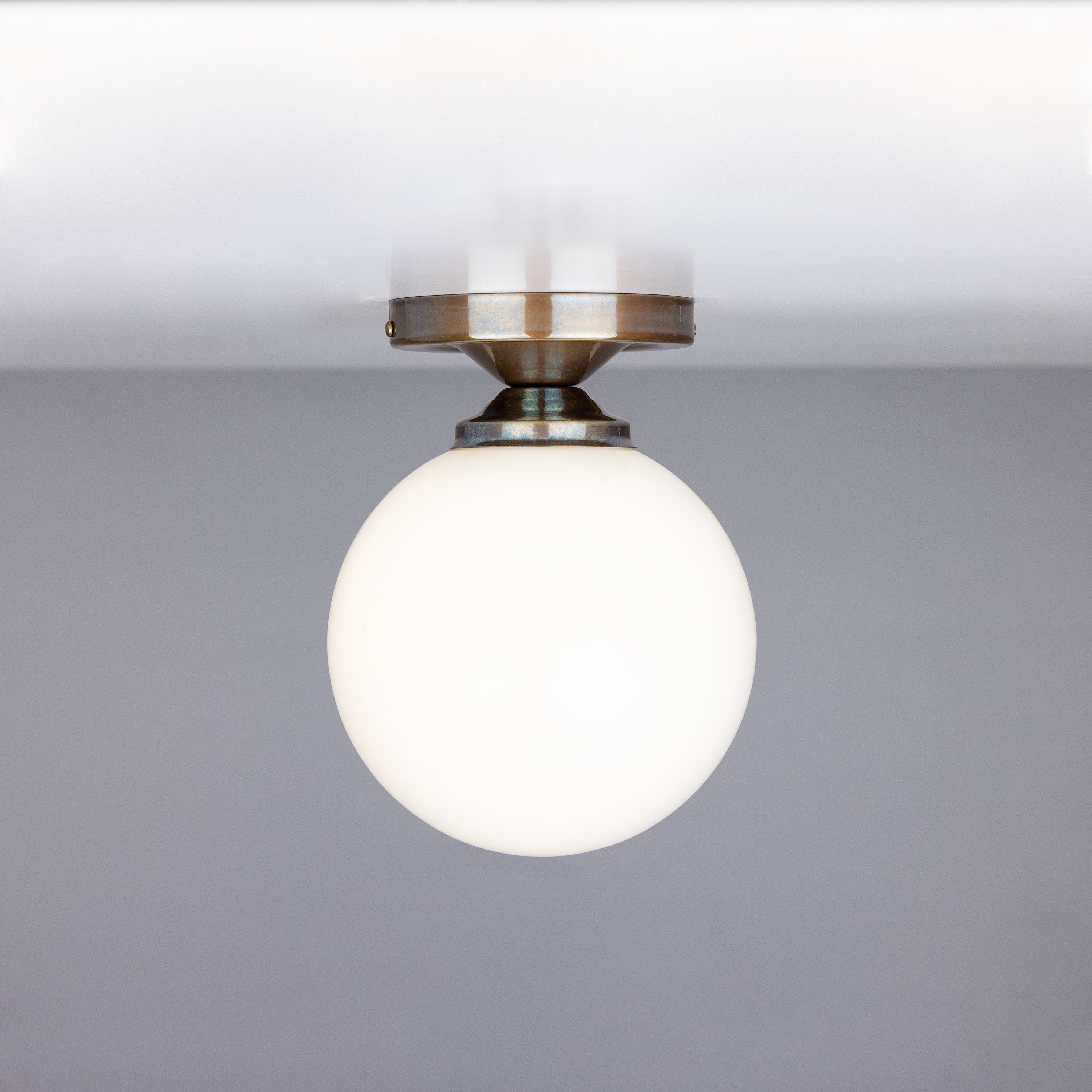 Opal Globe Flush Ceiling Light, Brass G9, Ø14cm