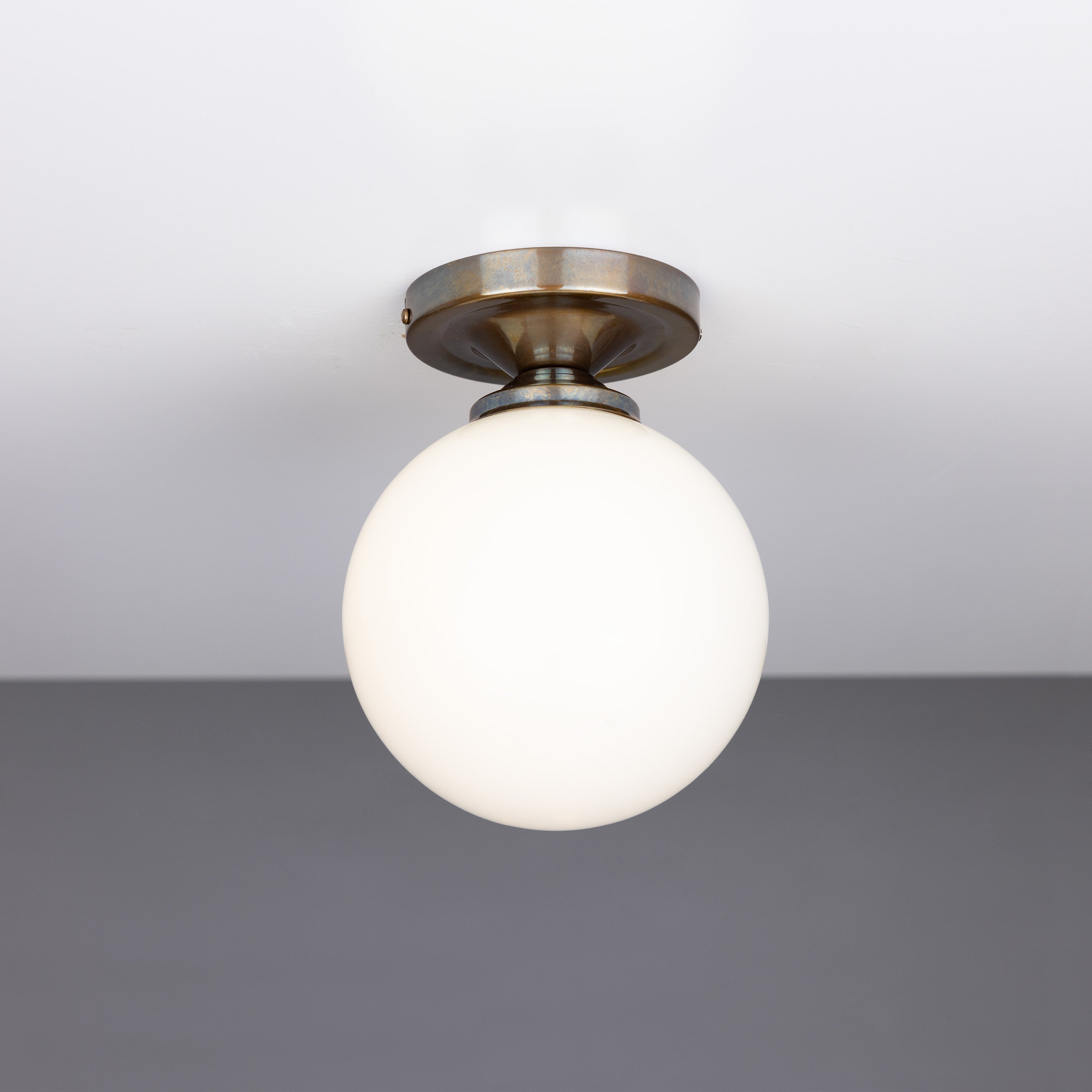 Opal Globe Flush Ceiling Light, Brass G9, Ø14cm