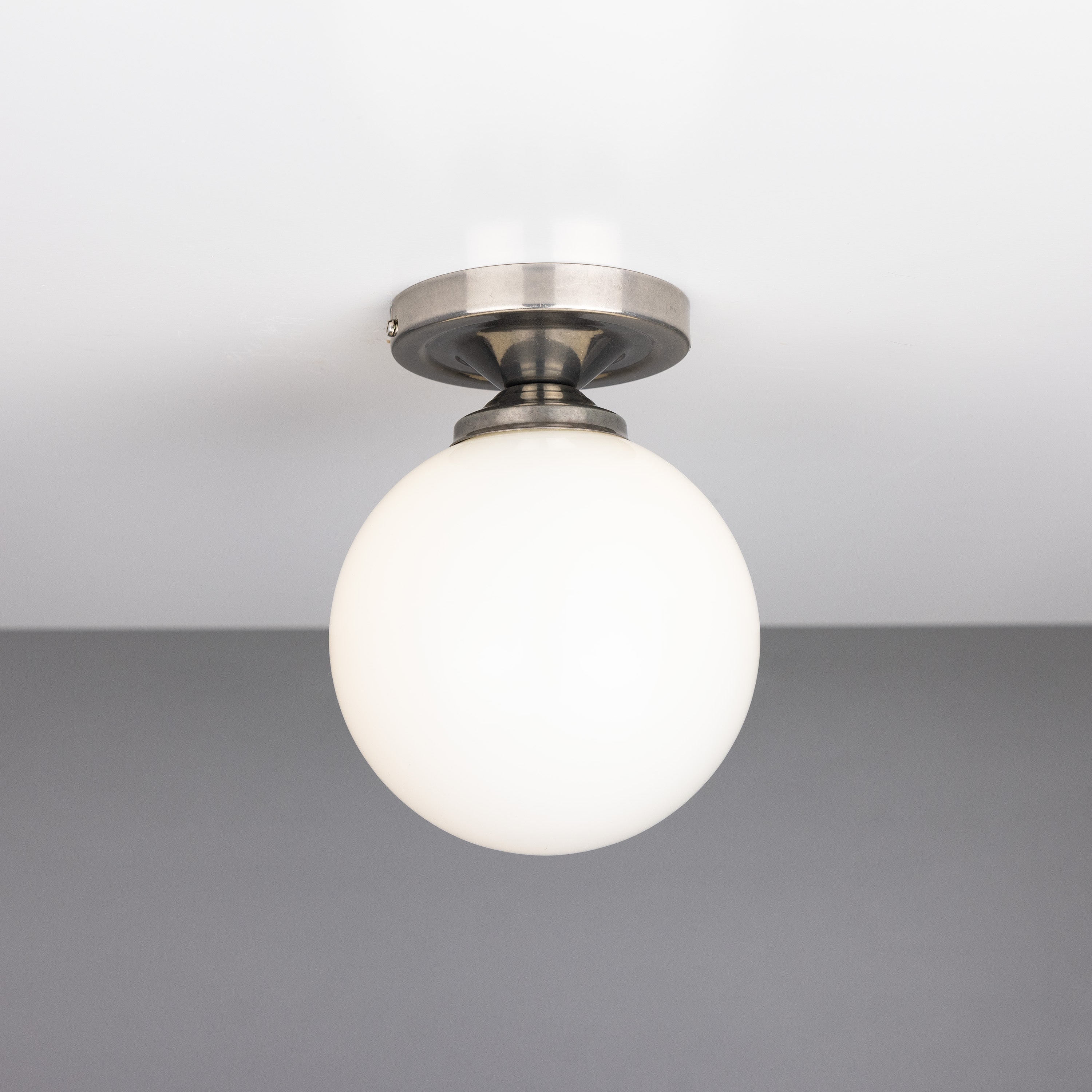 Opal Globe Flush Ceiling Light, Brass G9, Ø14cm