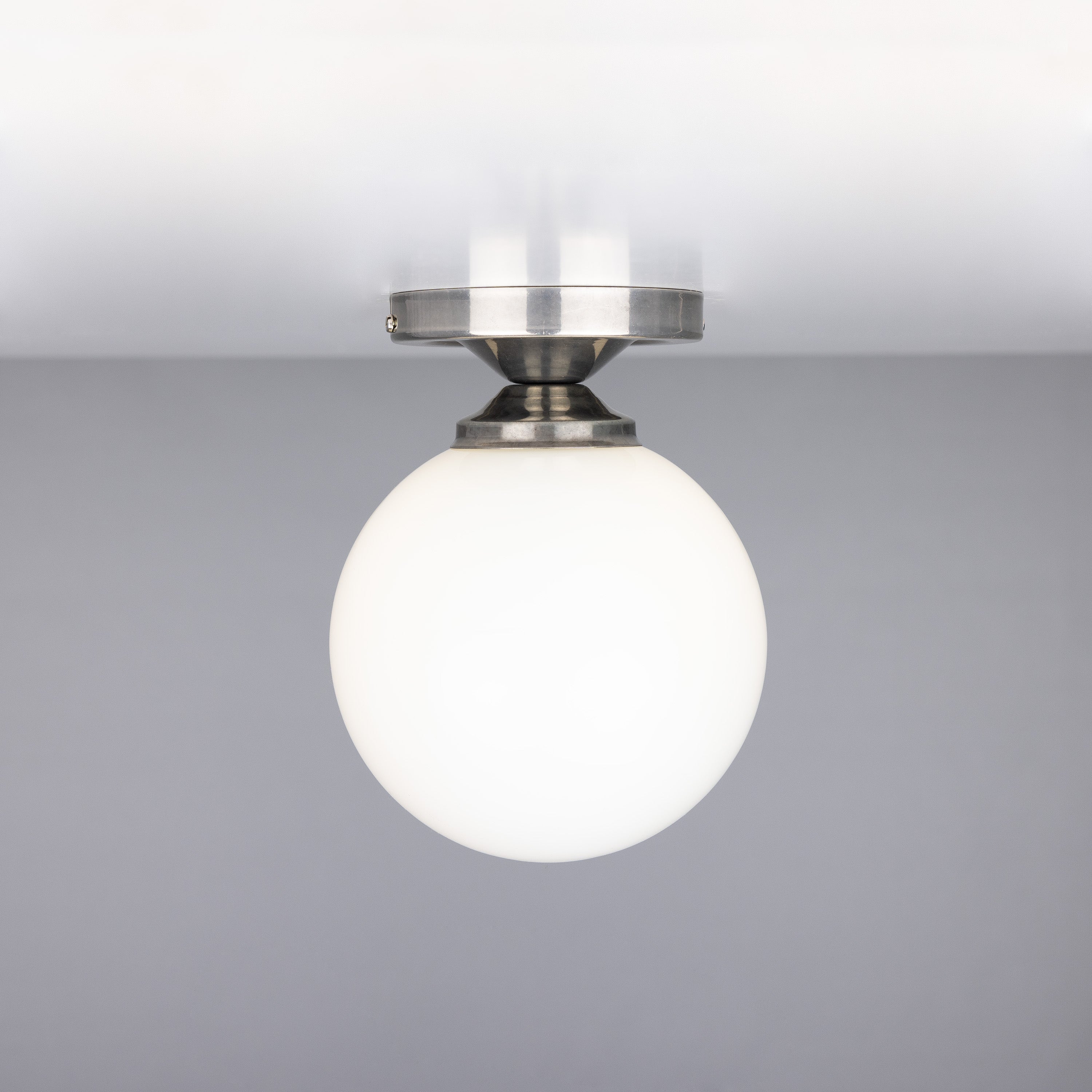 Opal Globe Flush Ceiling Light, Brass G9, Ø14cm