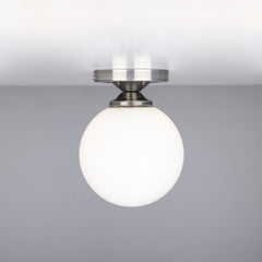 Opal Globe Flush Ceiling Light, Brass G9, Ø14cm