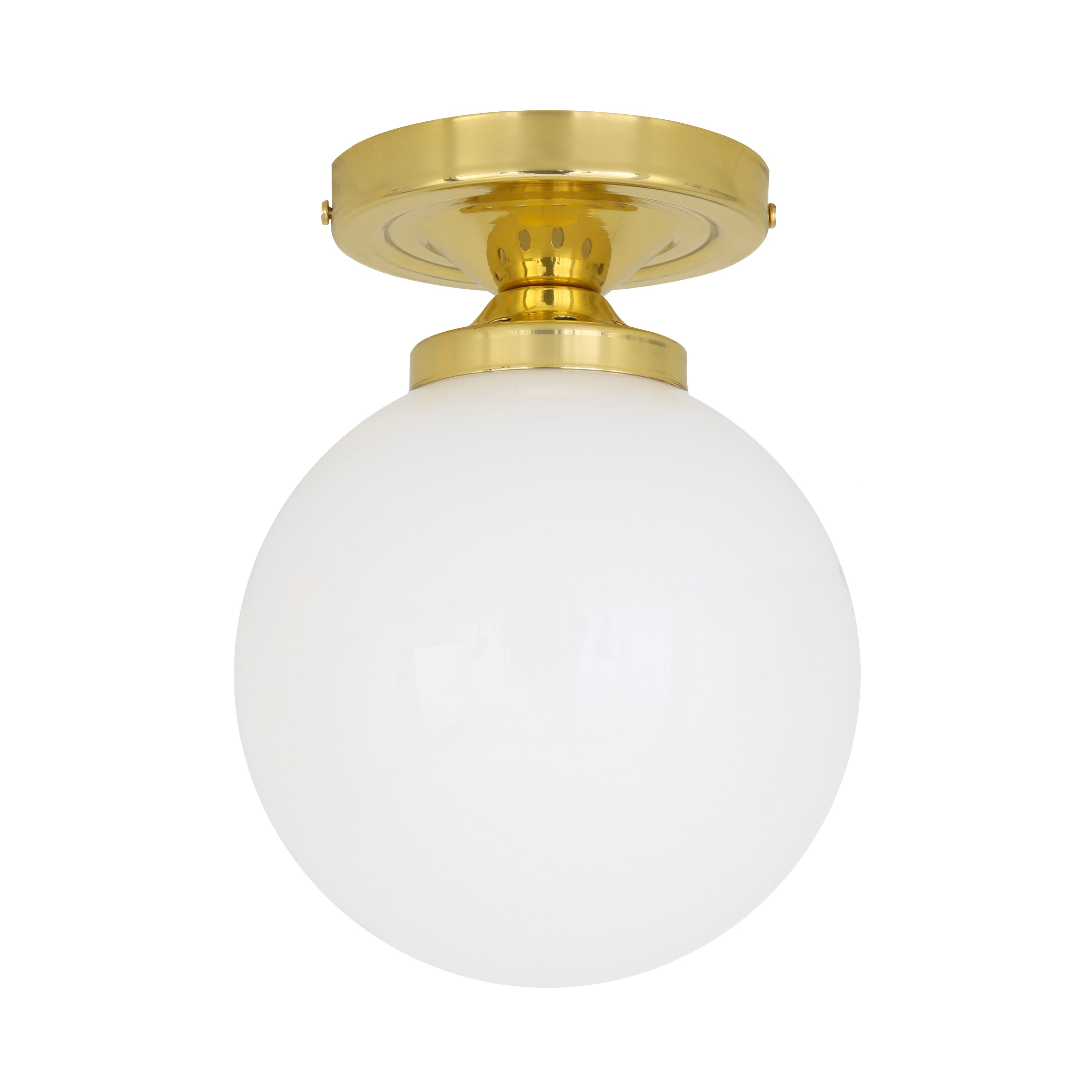 Opal Globe Flush Ceiling Light, Brass G9, Ø14cm