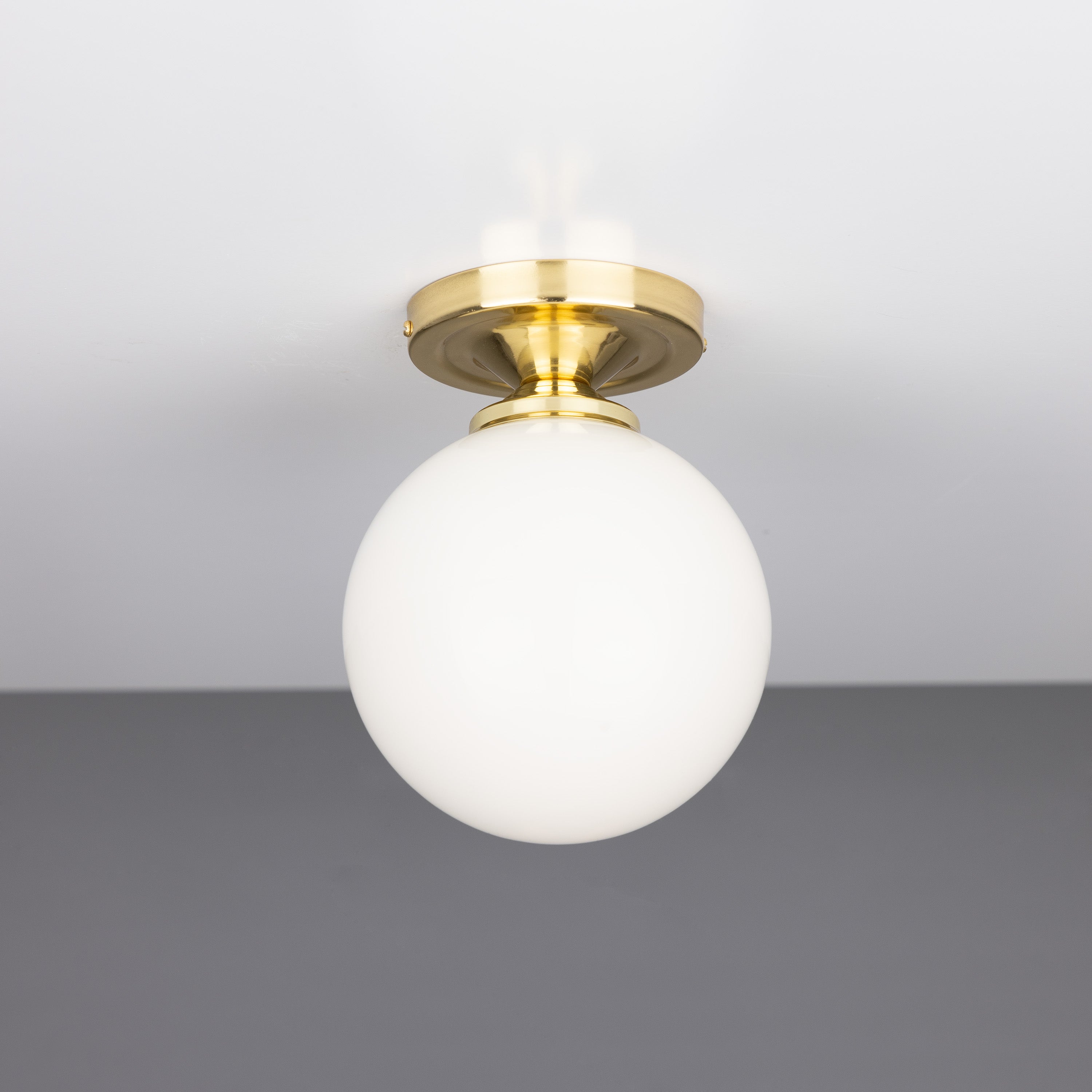 Opal Globe Flush Ceiling Light, Brass G9, Ø14cm