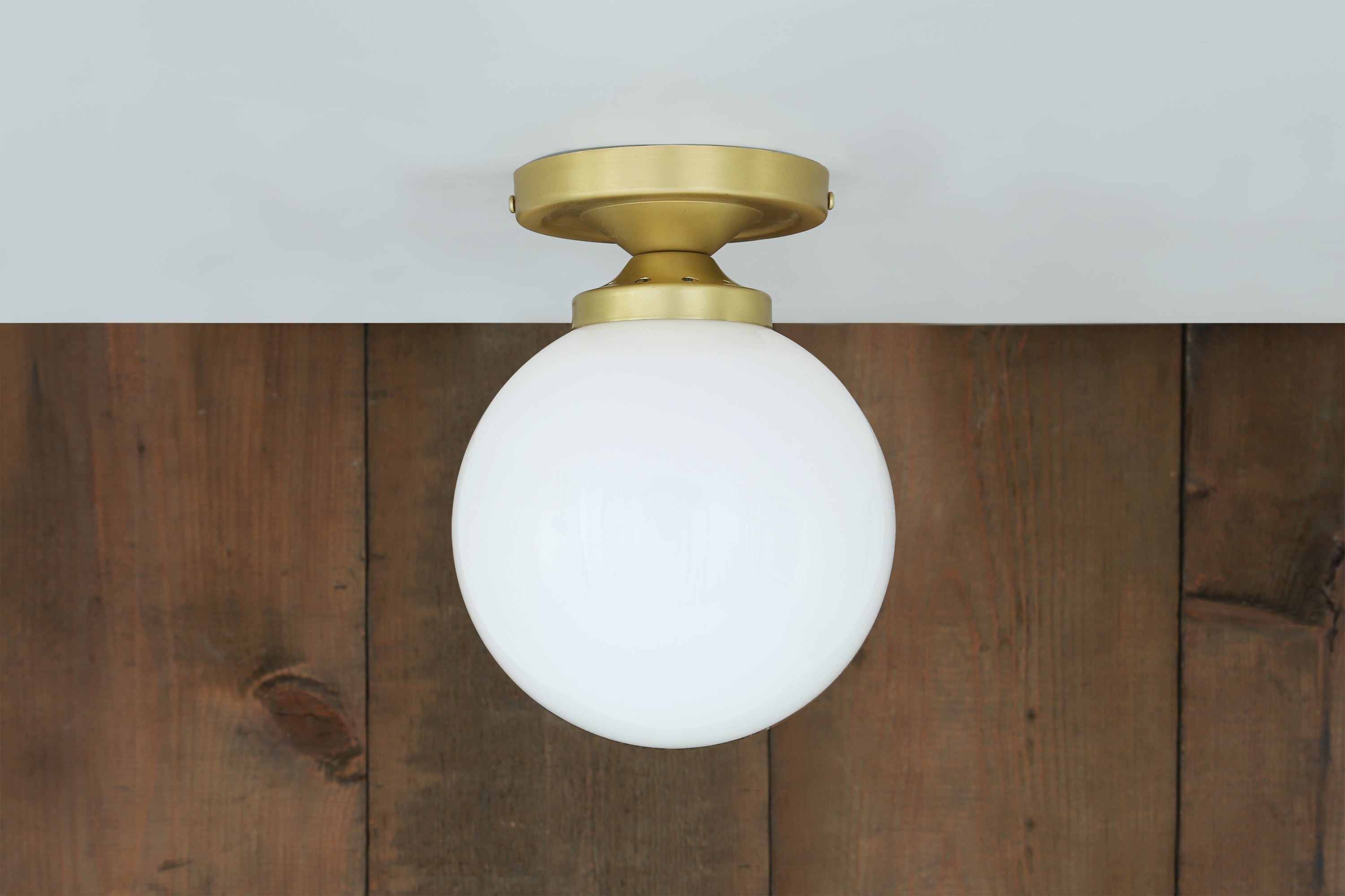 Opal Globe Flush Ceiling Light, Brass G9, Ø14cm
