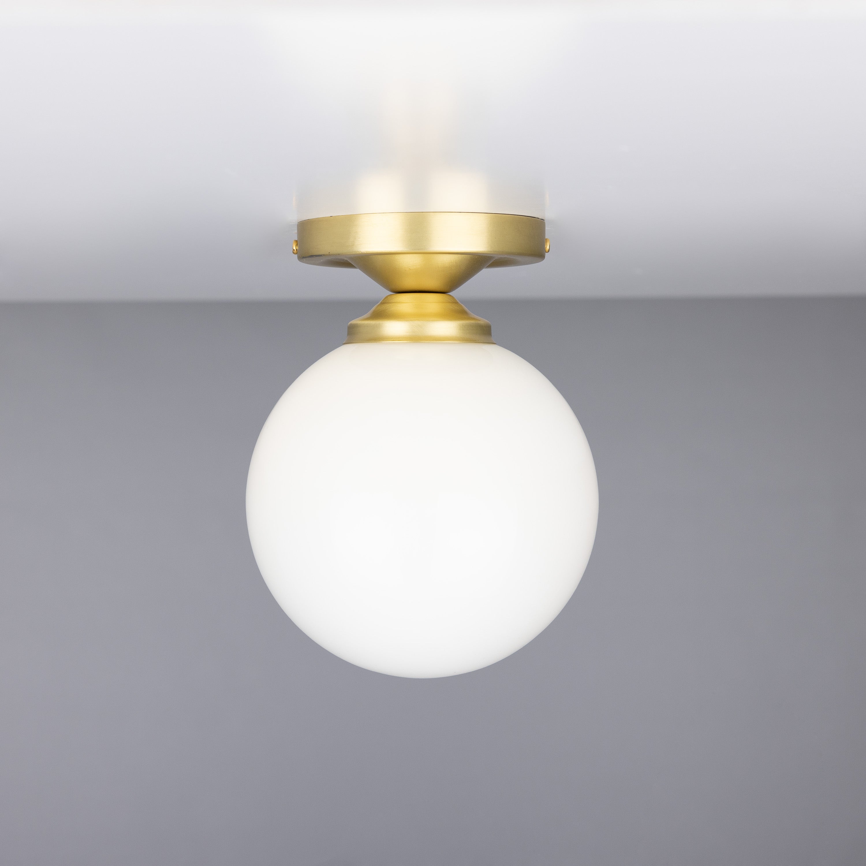 Opal Globe Flush Ceiling Light, Brass G9, Ø14cm