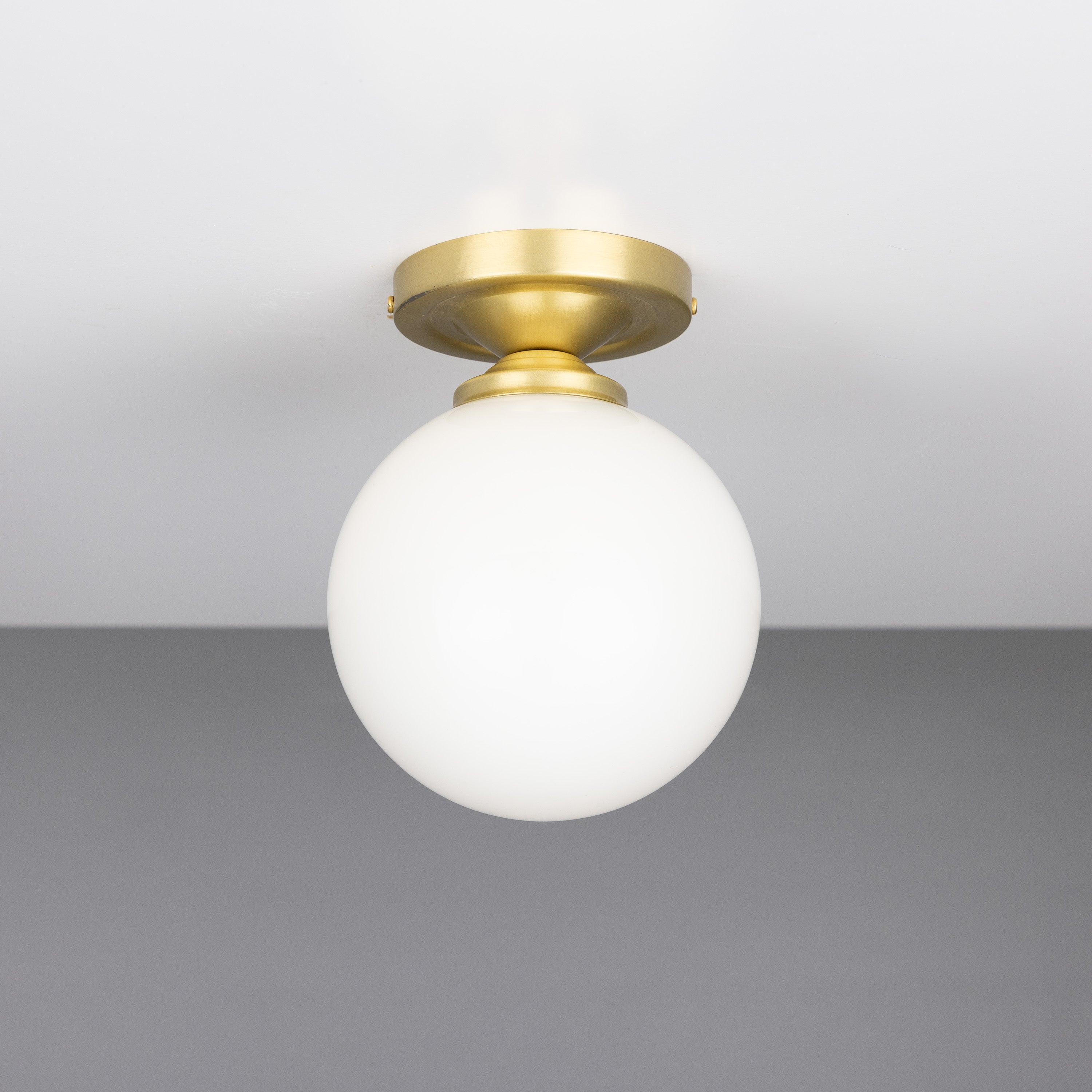 Opal Globe Flush Ceiling Light, Brass G9, Ø14cm
