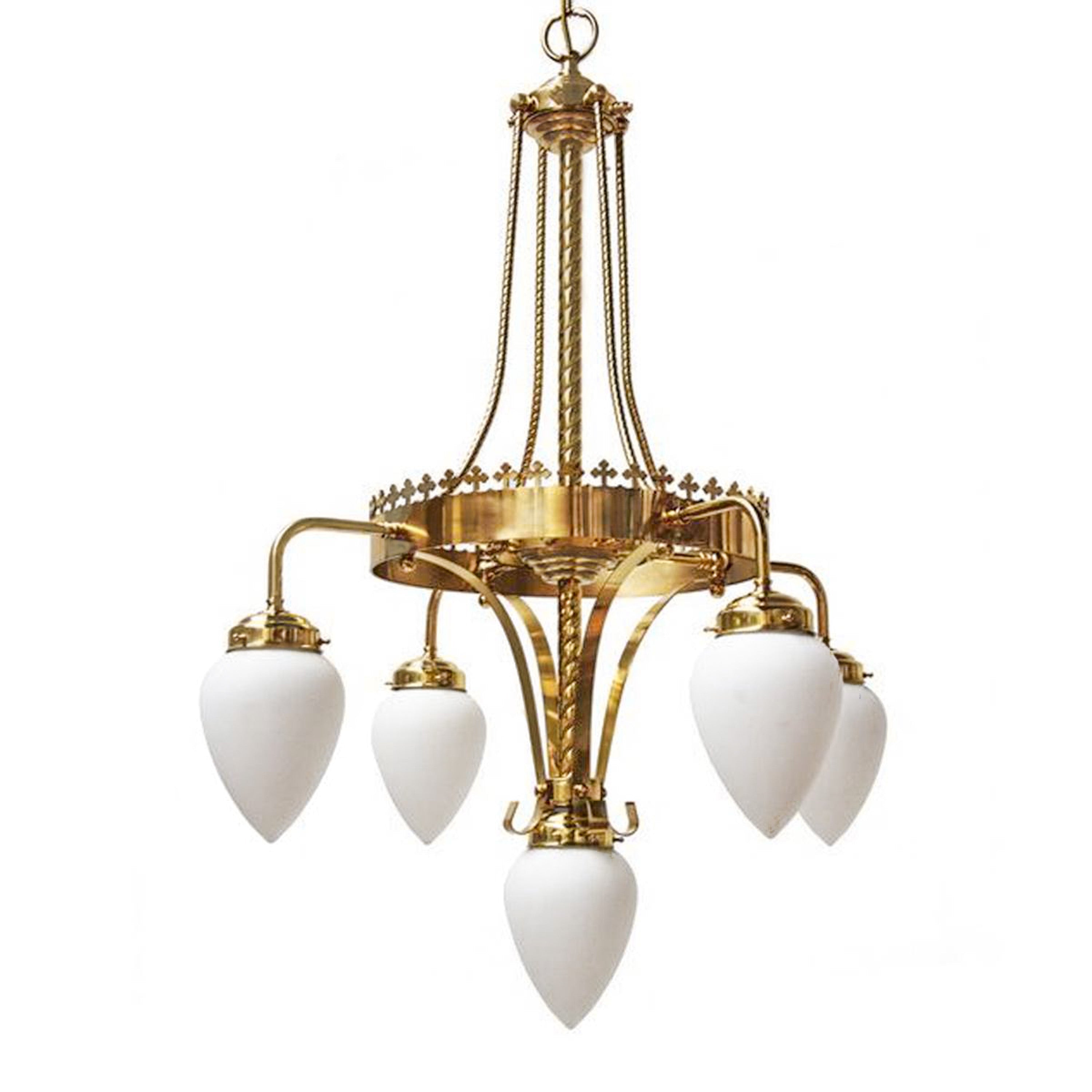 Five-Light Brass Chandelier Glass Shades Ø80cm H95cm 5×E27 4 Finishes