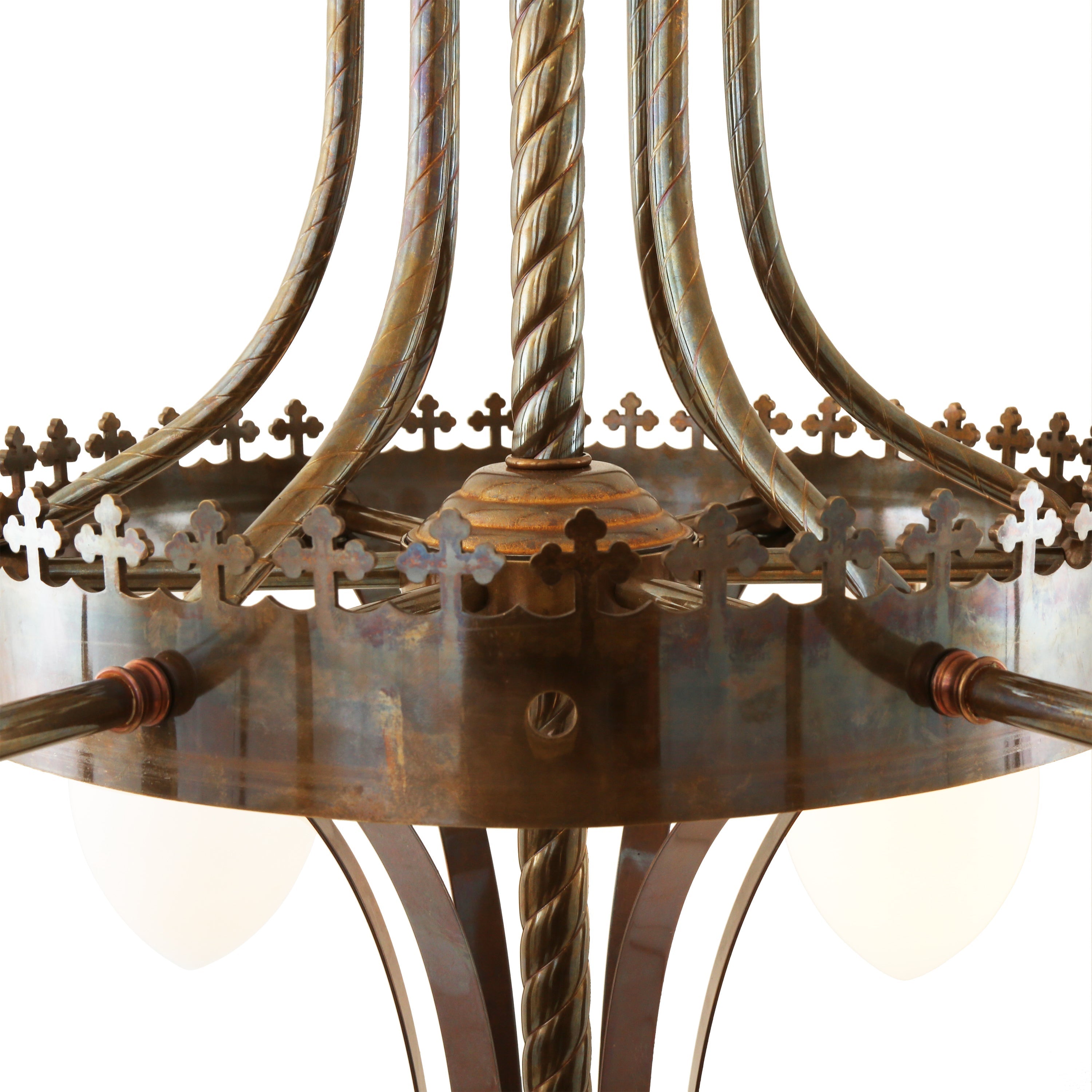 Five-Light Brass Chandelier Glass Shades Ø80cm H95cm 5×E27 4 Finishes