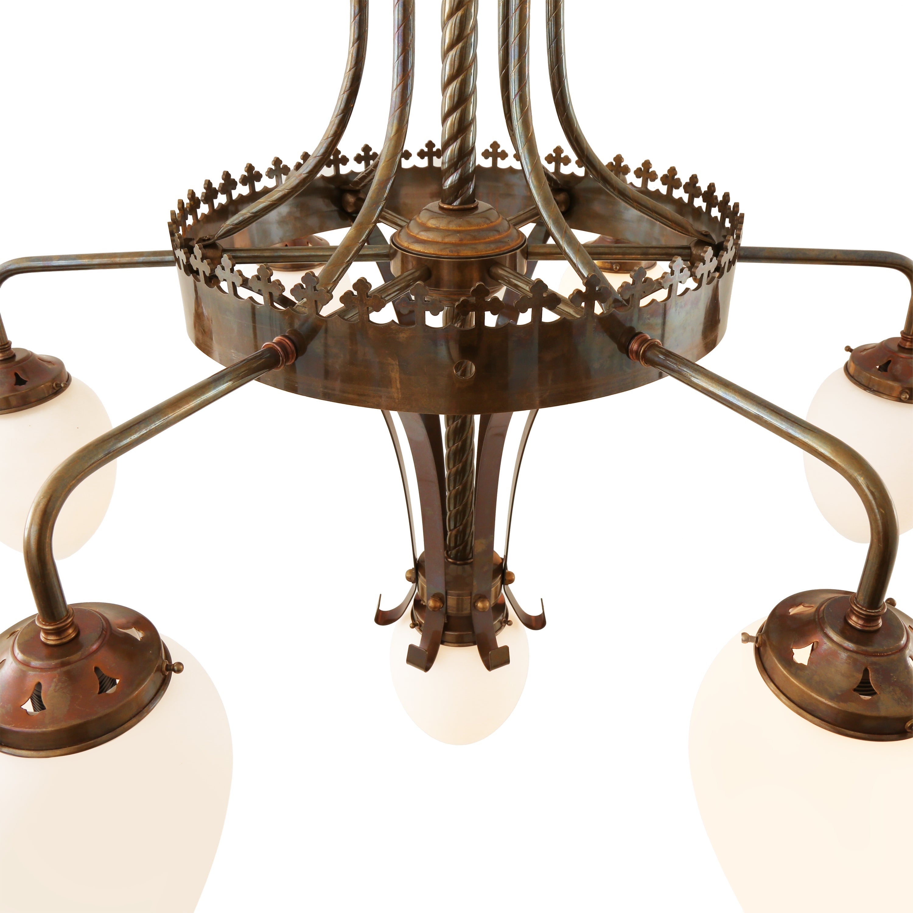 Five-Light Brass Chandelier Glass Shades Ø80cm H95cm 5×E27 4 Finishes