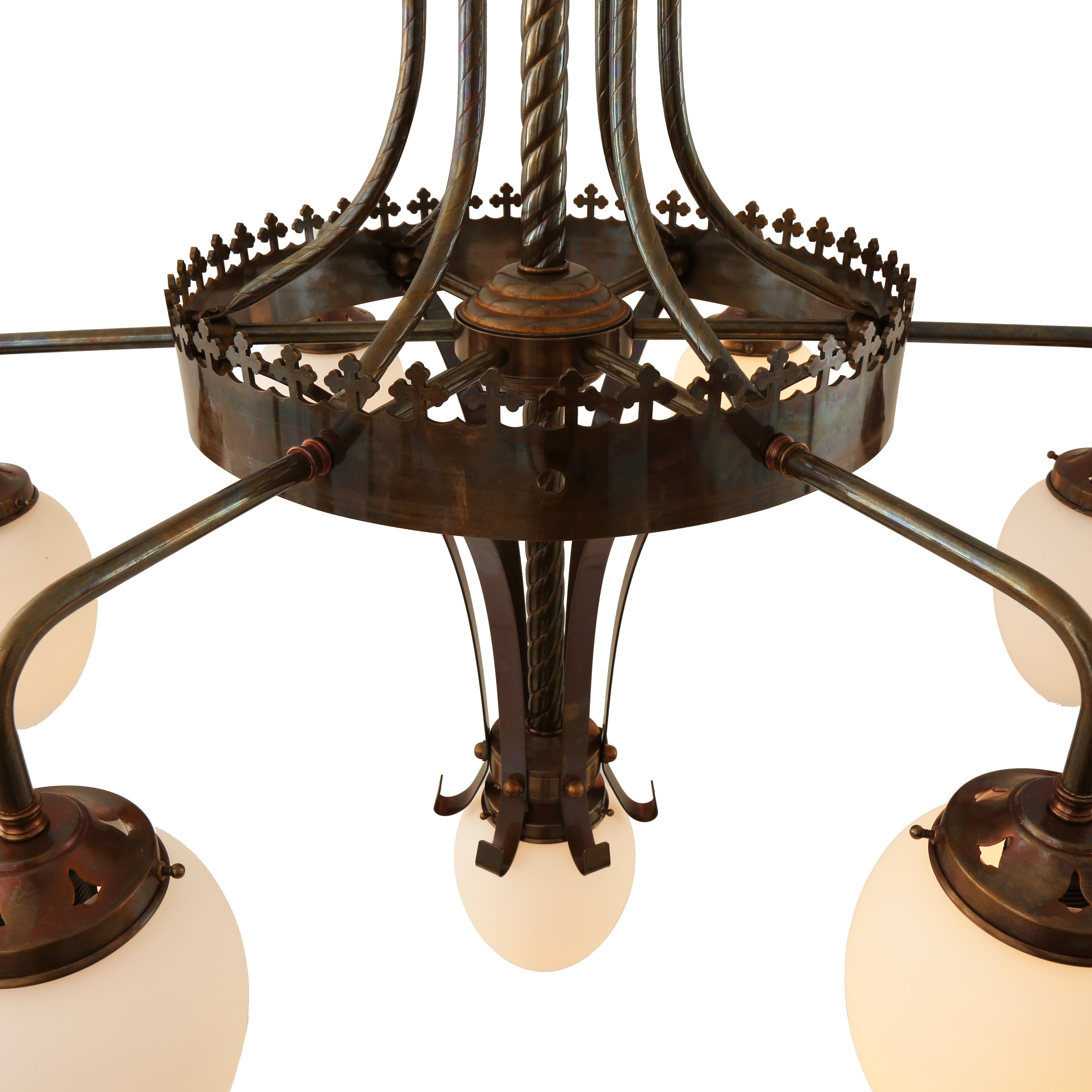 Five-Light Brass Chandelier Glass Shades Ø80cm H95cm 5×E27 4 Finishes