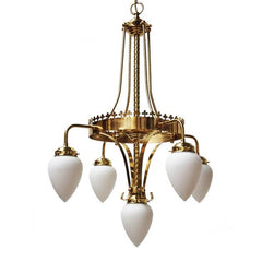 Five-Light Brass Chandelier Glass Shades Ø80cm H95cm 5×E27 4 Finishes