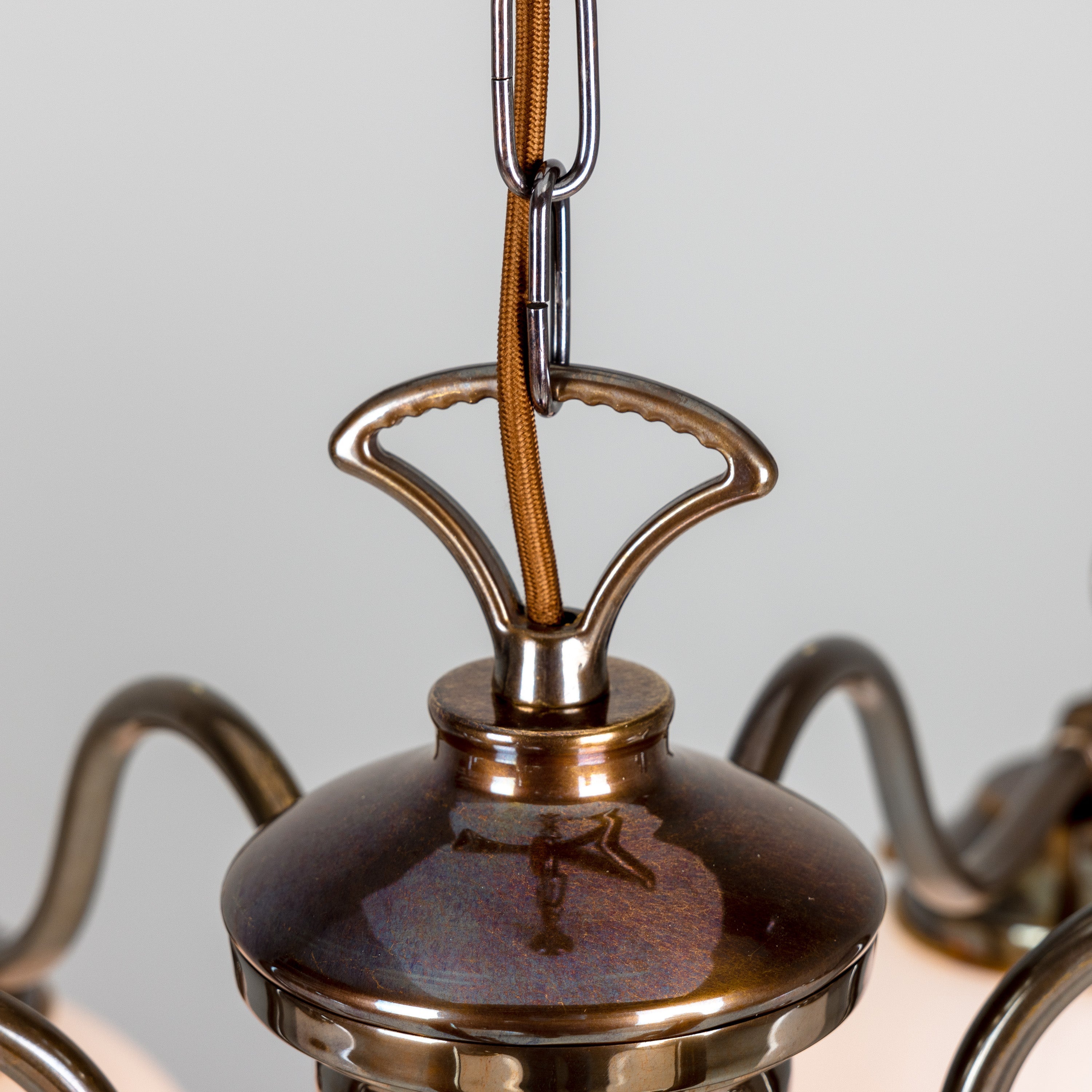 Six-Light Brass Chandelier with Opal Glass Globes Ø95cm
