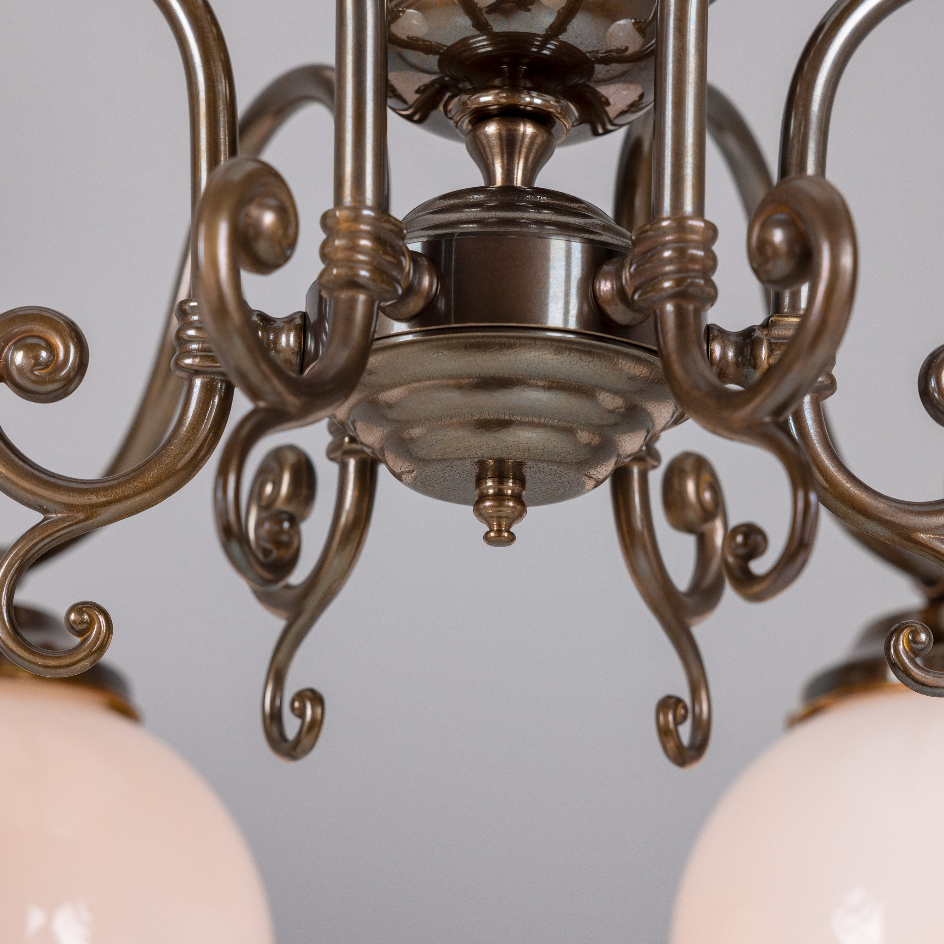 Six-Light Brass Chandelier with Opal Glass Globes Ø95cm