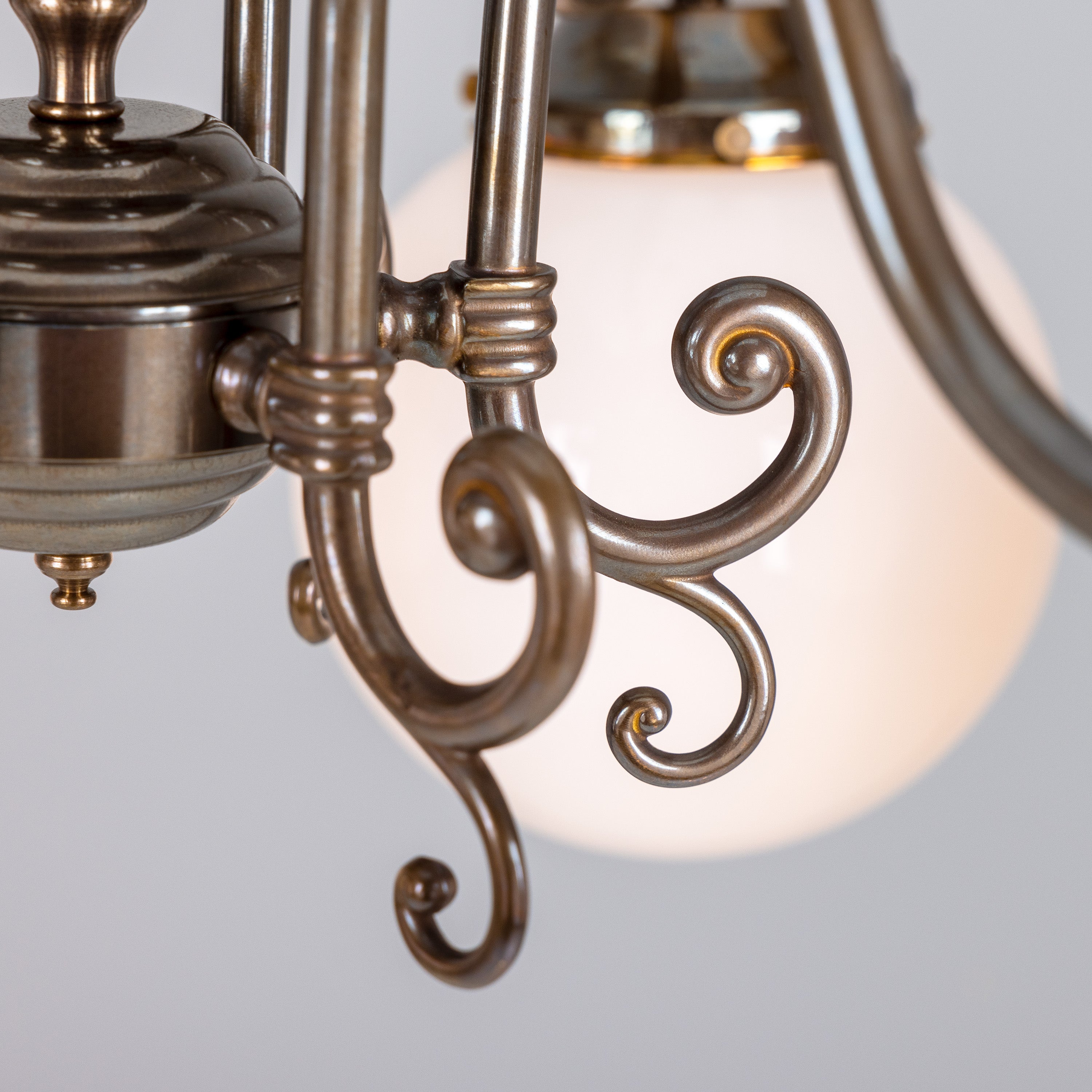 Six-Light Brass Chandelier with Opal Glass Globes Ø95cm