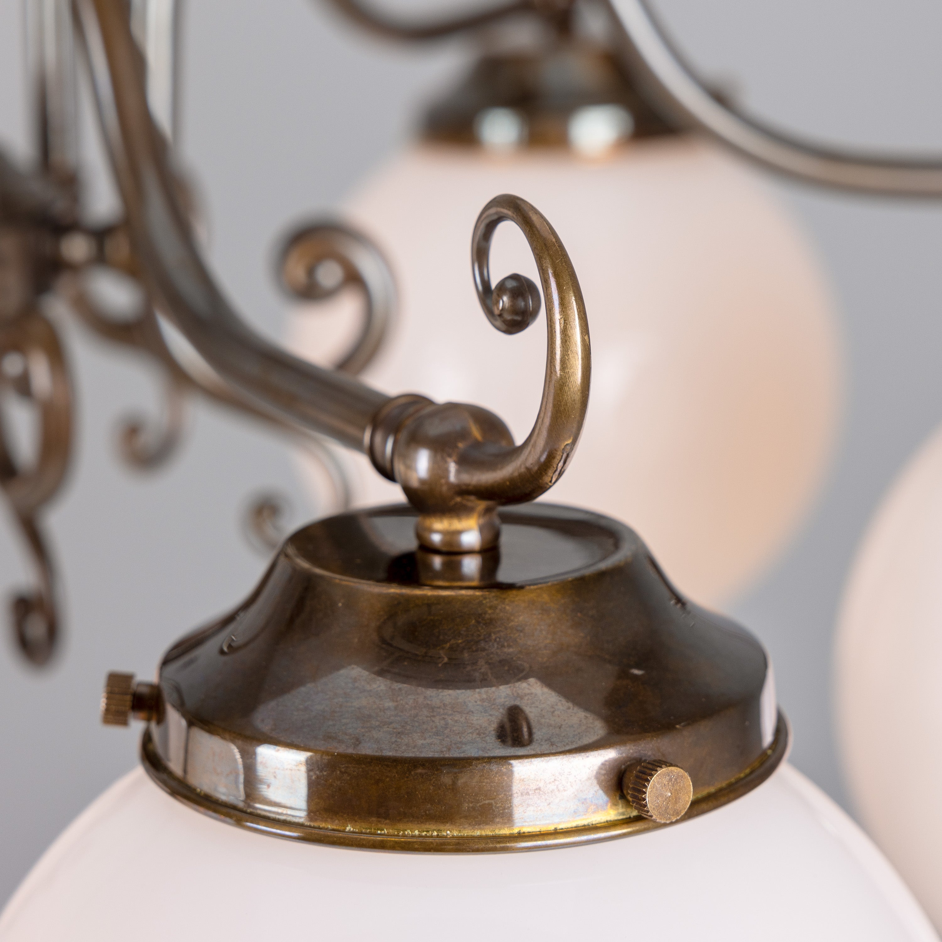 Six-Light Brass Chandelier with Opal Glass Globes Ø95cm